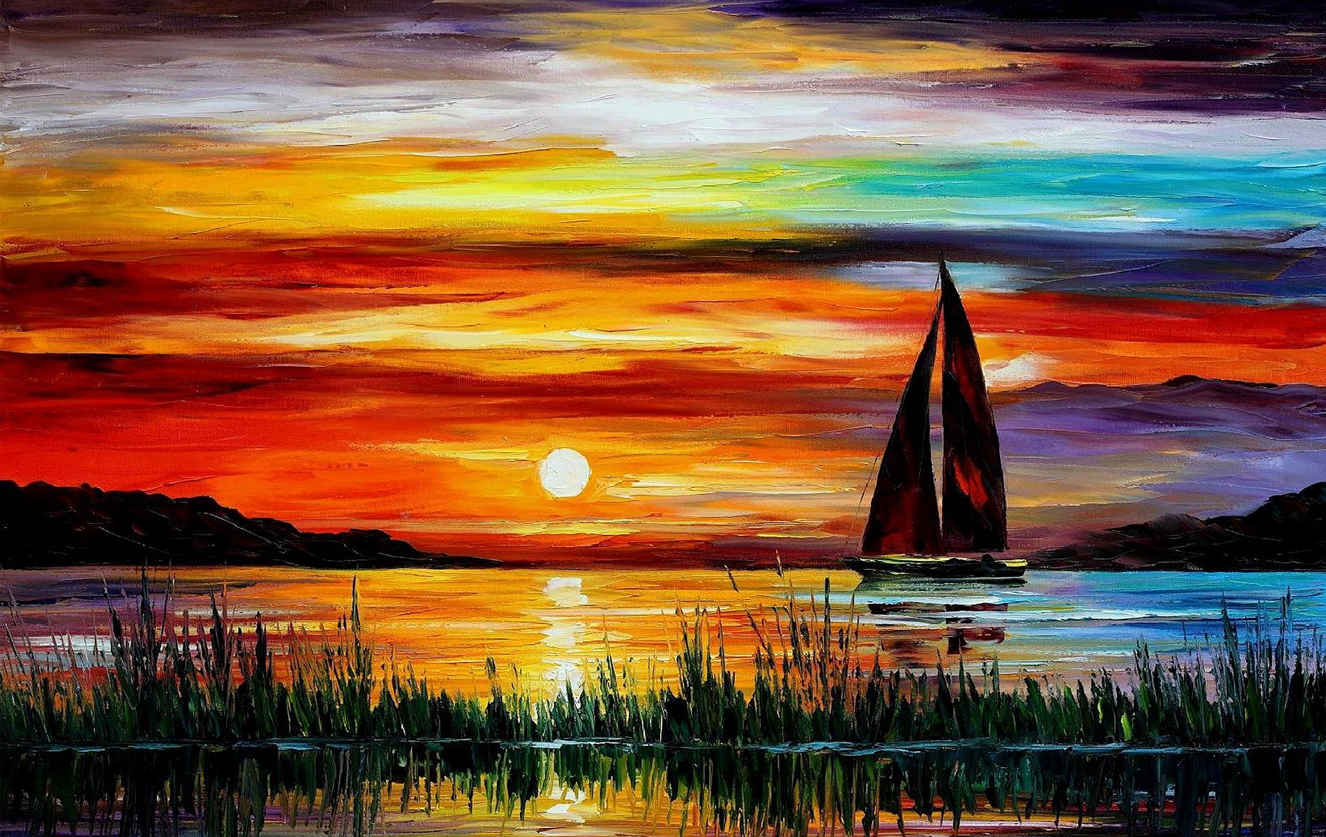 Sailboat on the water at sunset HD Wallpaper