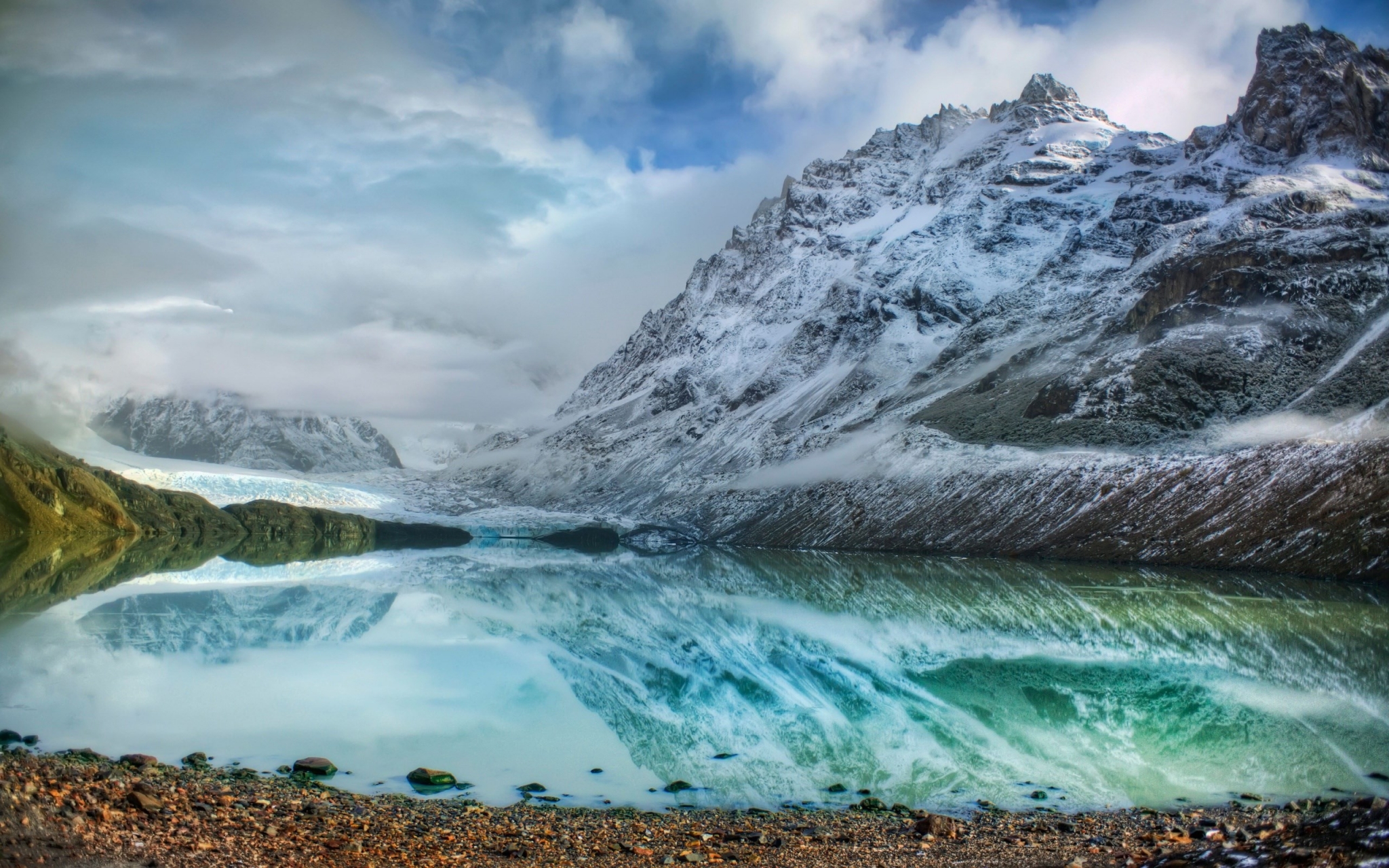 Snowy Mountain Range Reflected in a Lake HD Wallpaper