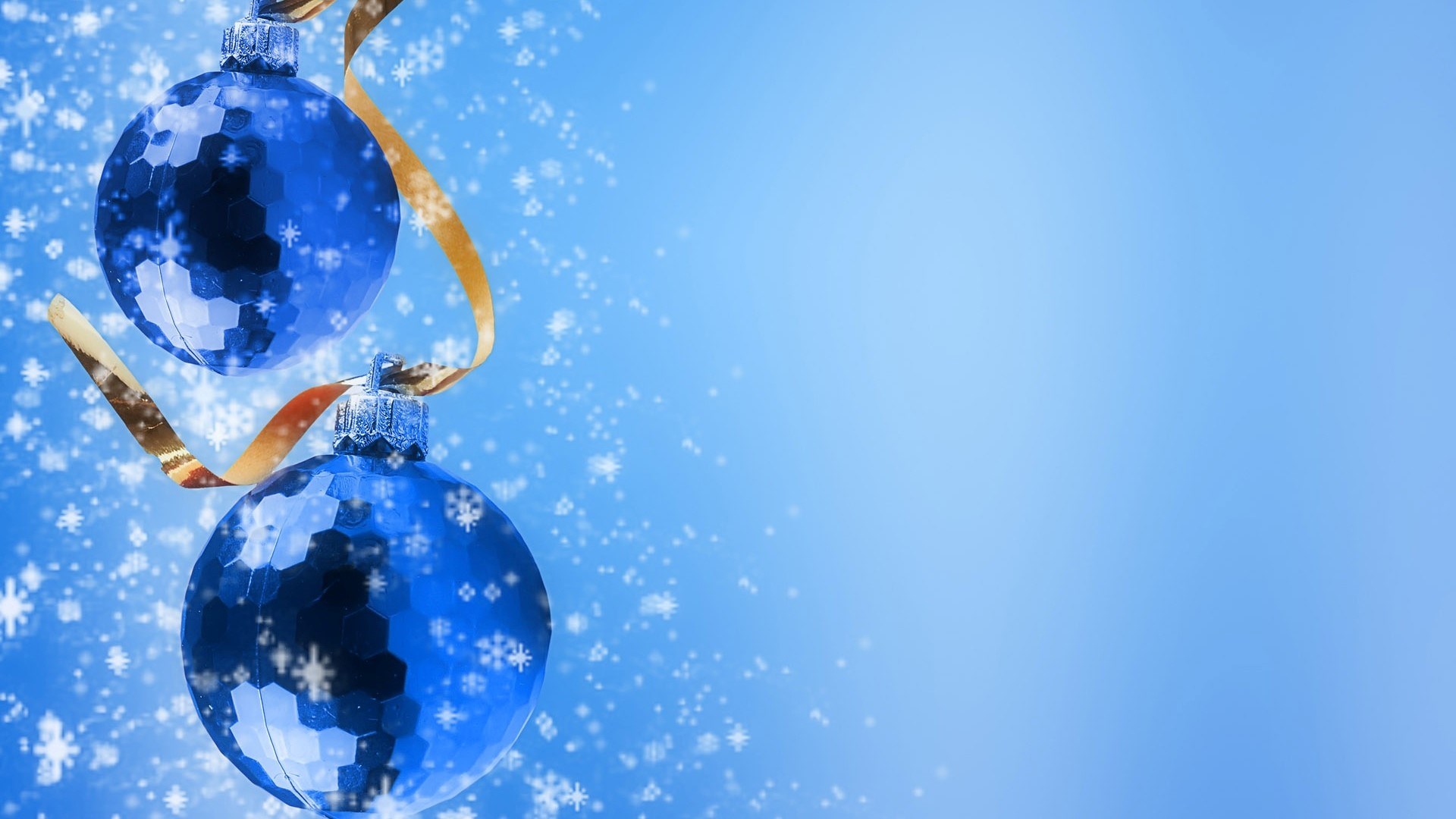 Blue Christmas Ornaments with Snowflakes and Ribbon HD Wallpaper