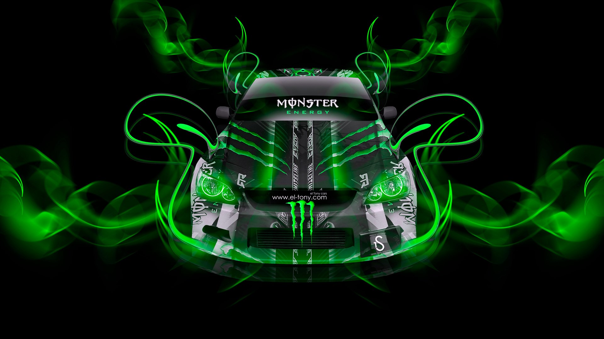 Monster Energy car with green smoke HD Wallpaper