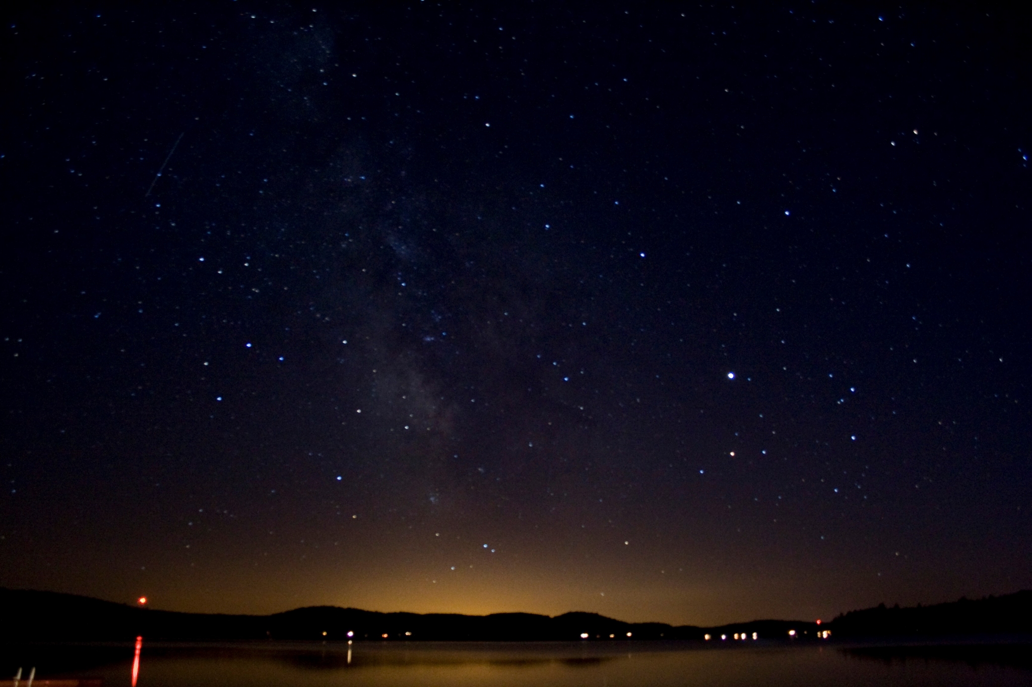 Night sky with Milky Way over a lake HD Wallpaper