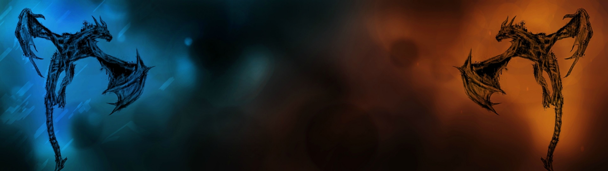 Two dragons, one blue and one orange HD Wallpaper