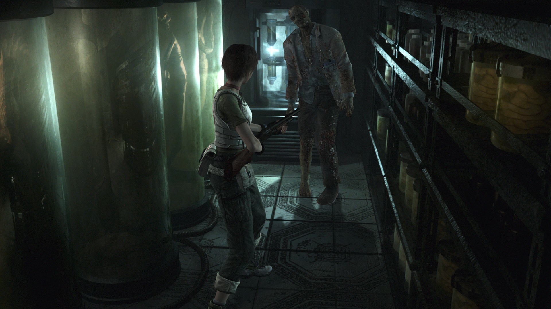 Jill Valentine from Resident Evil facing a zombie HD Wallpaper