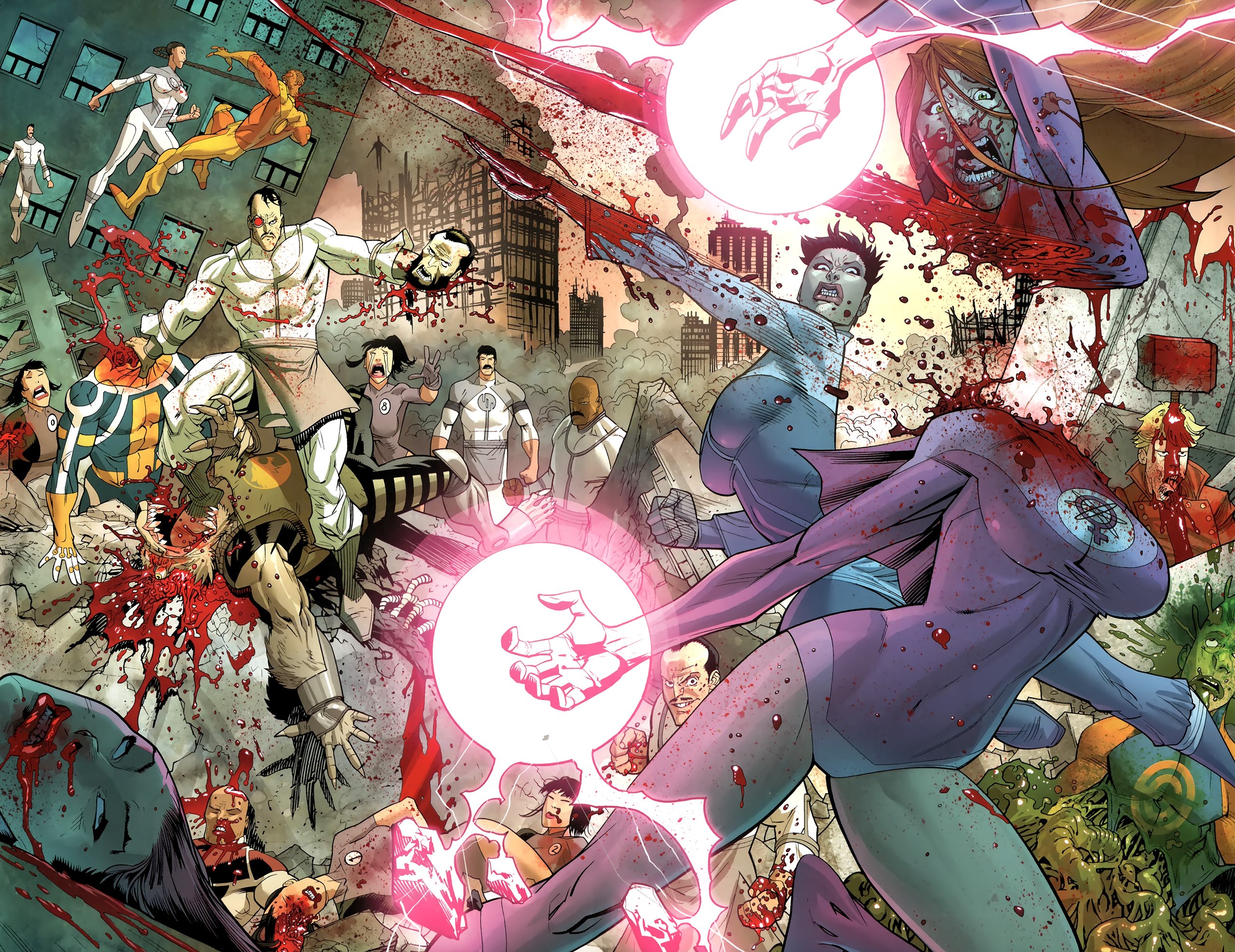 Invincible characters in a bloody battle HD Wallpaper