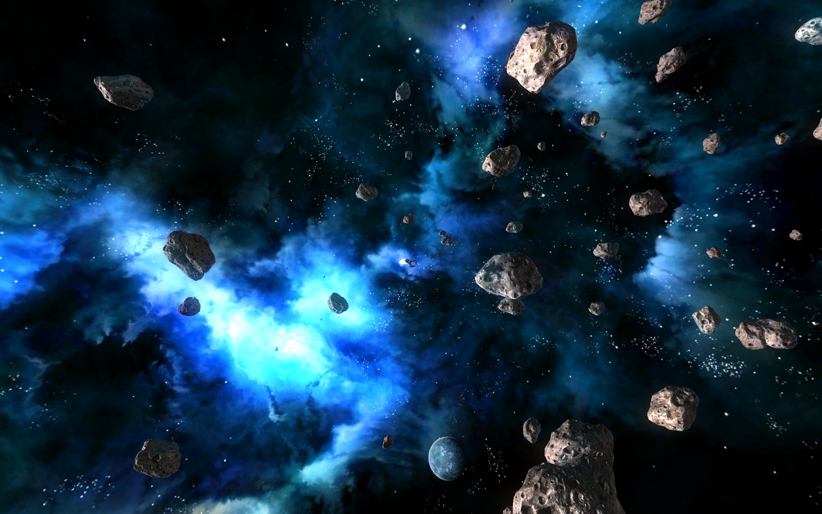 Asteroids and nebula in deep space HD Wallpaper