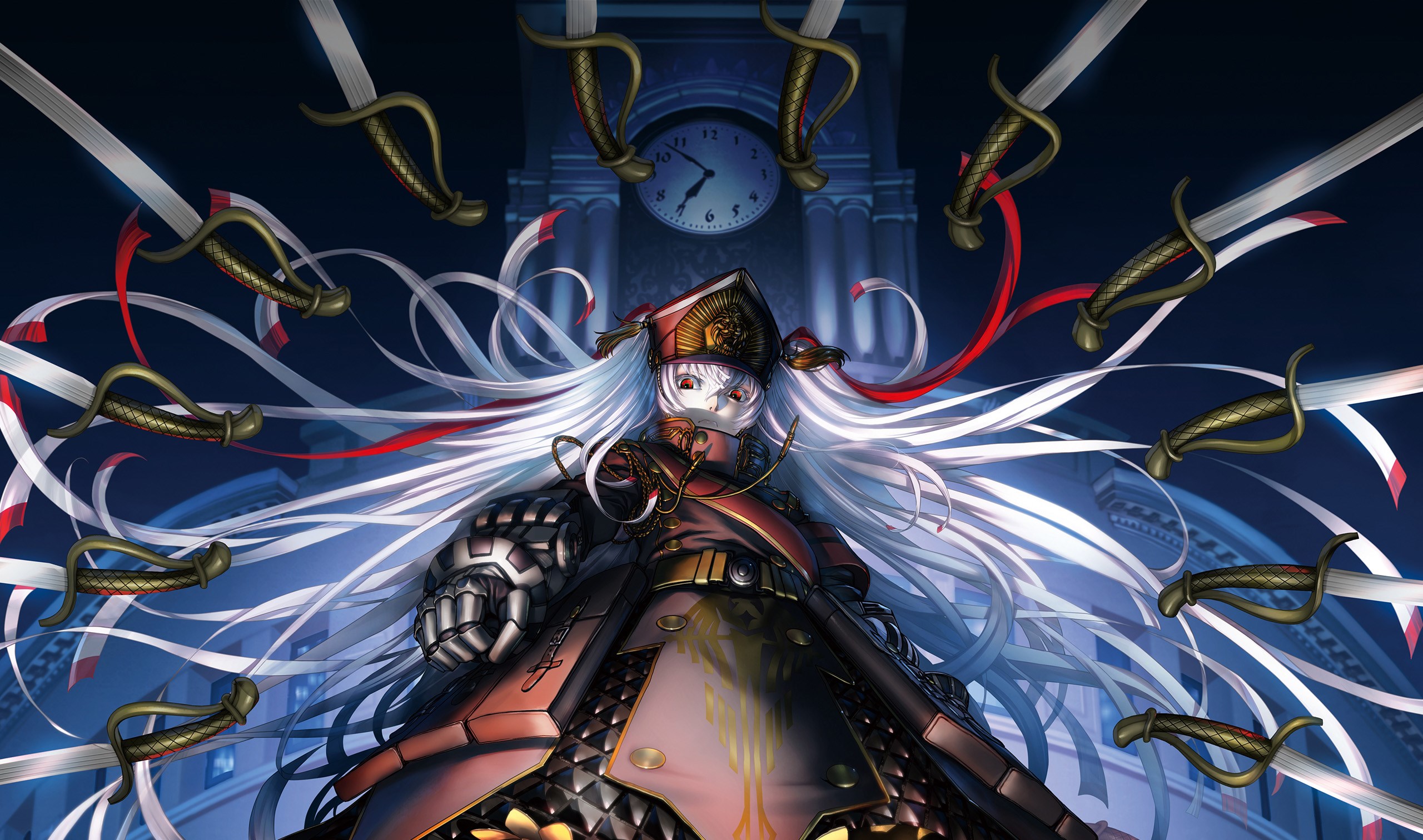 Character with swords and clock tower HD Wallpaper