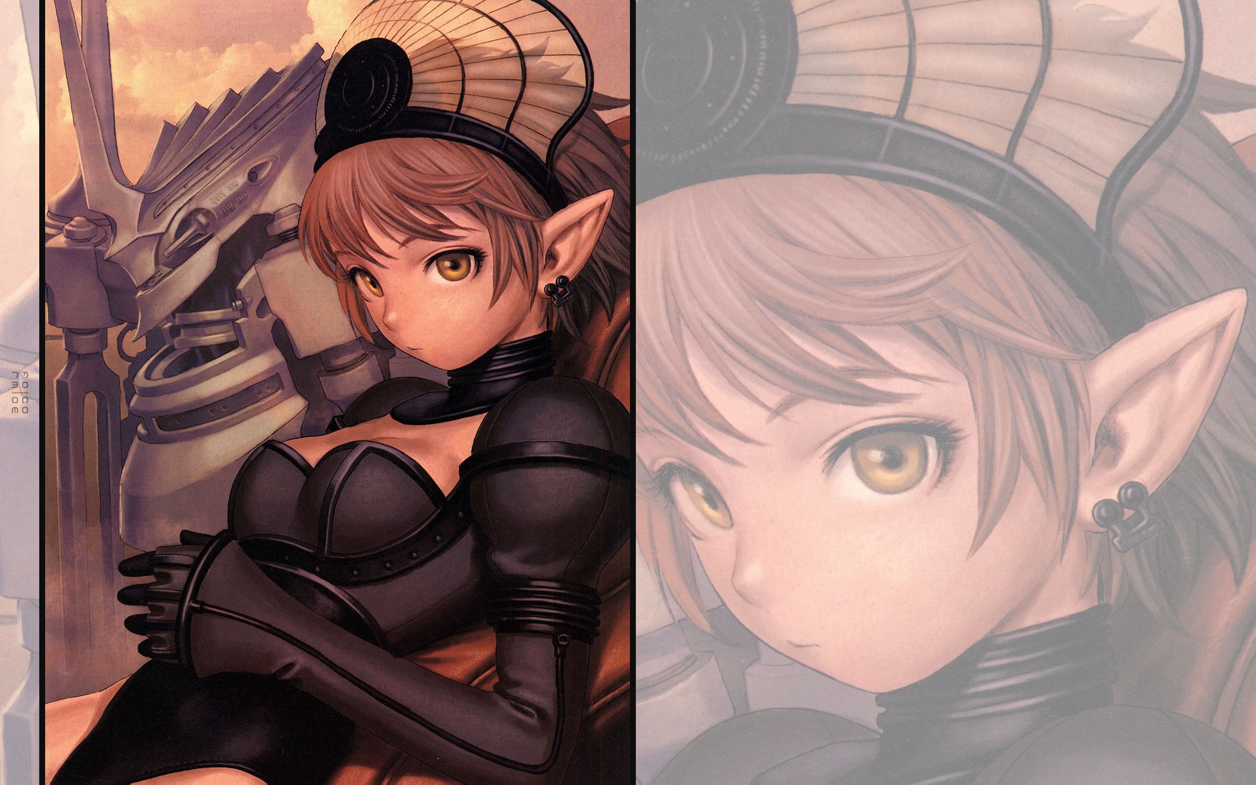 Girl with elven ears and mechanical armor HD Wallpaper