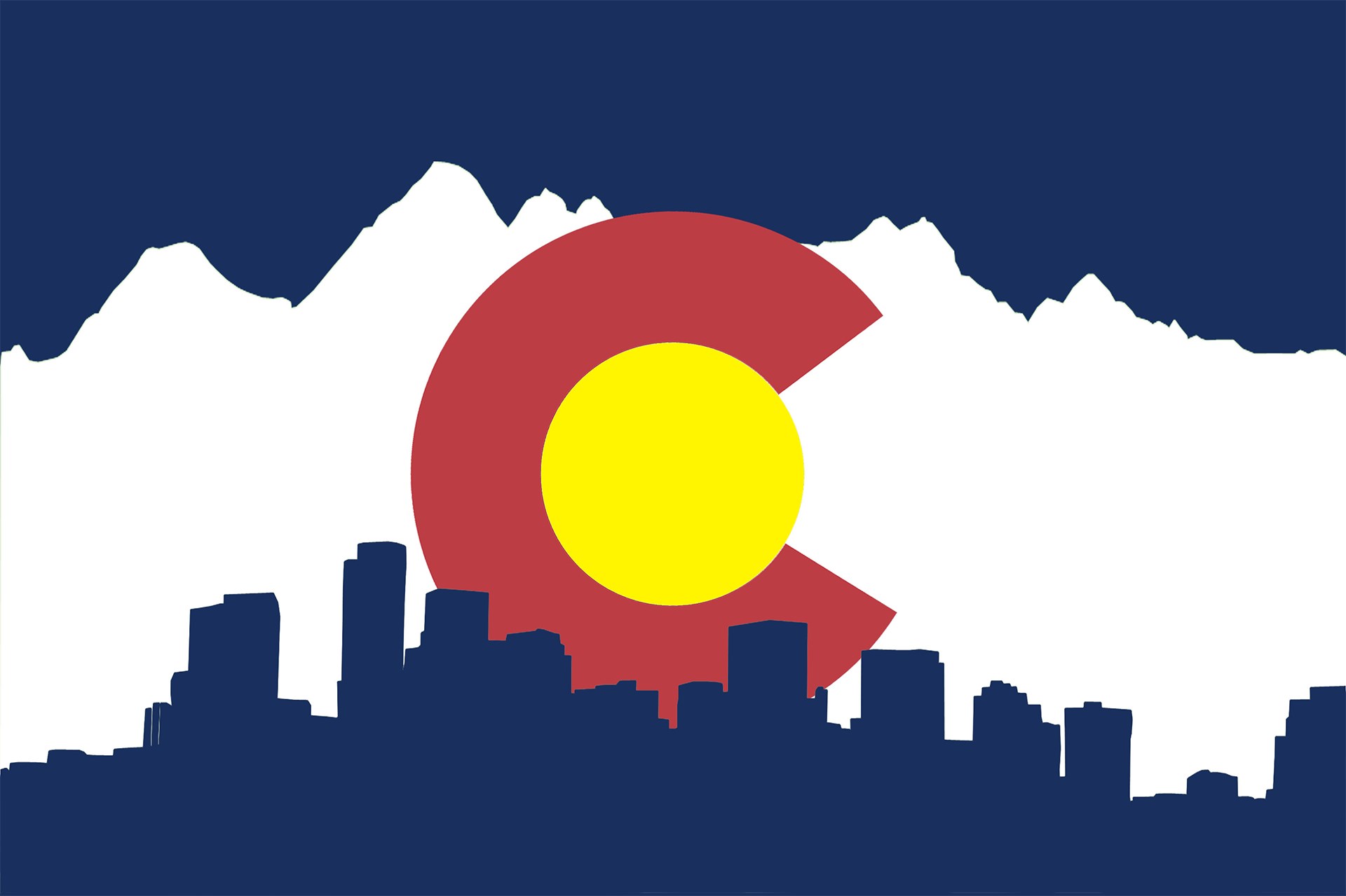 Colorado flag with mountains and city skyline HD Wallpaper