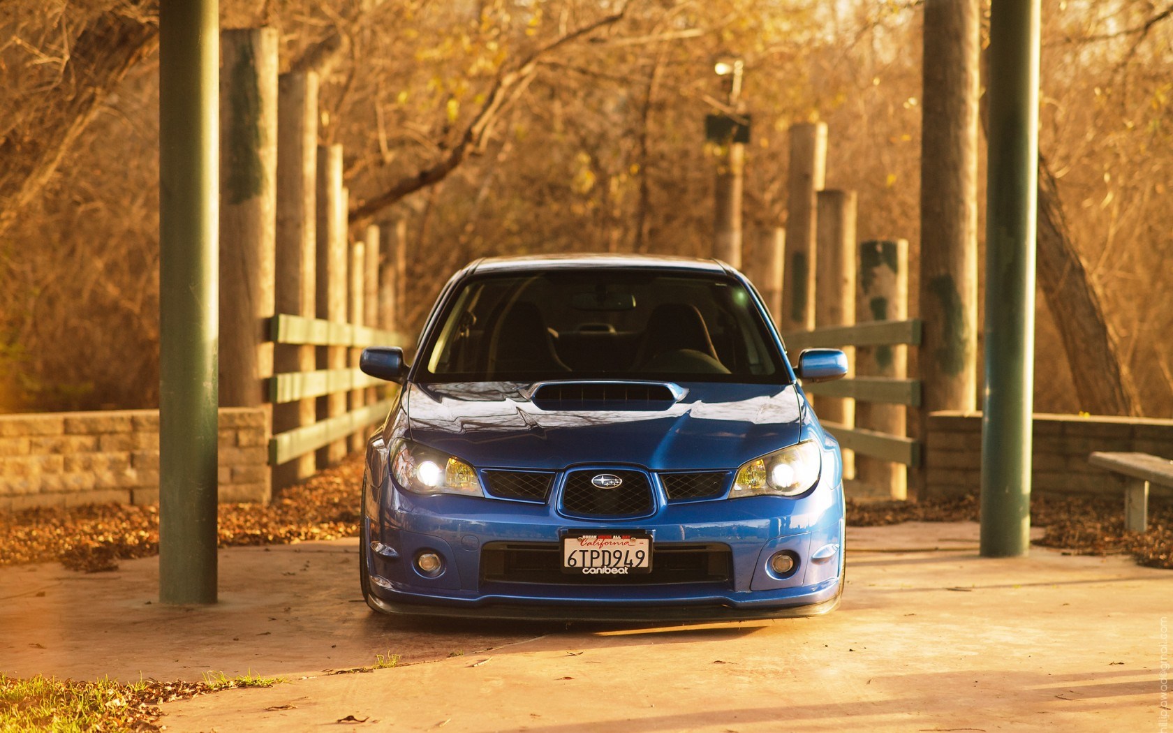 Blue Subaru Impreza WRX STI parked outdoors HD Wallpaper