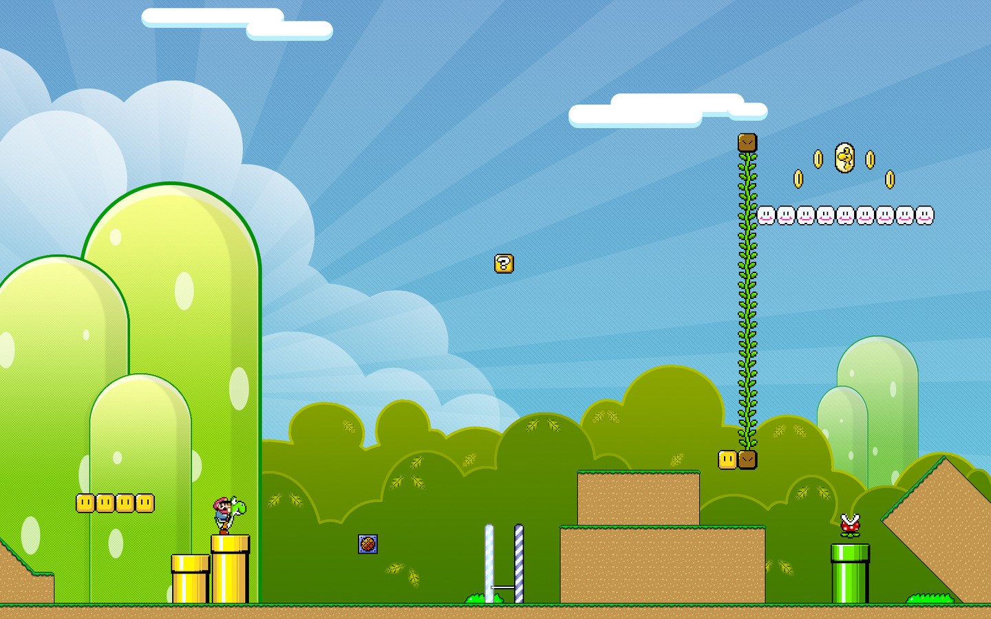 Super Mario Bros. landscape with characters HD Wallpaper