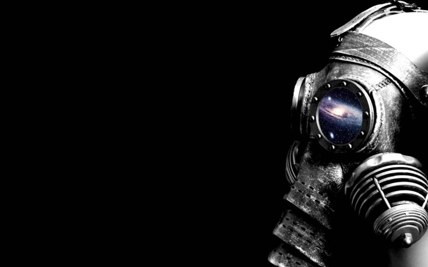 Gas mask with galaxy reflection HD Wallpaper