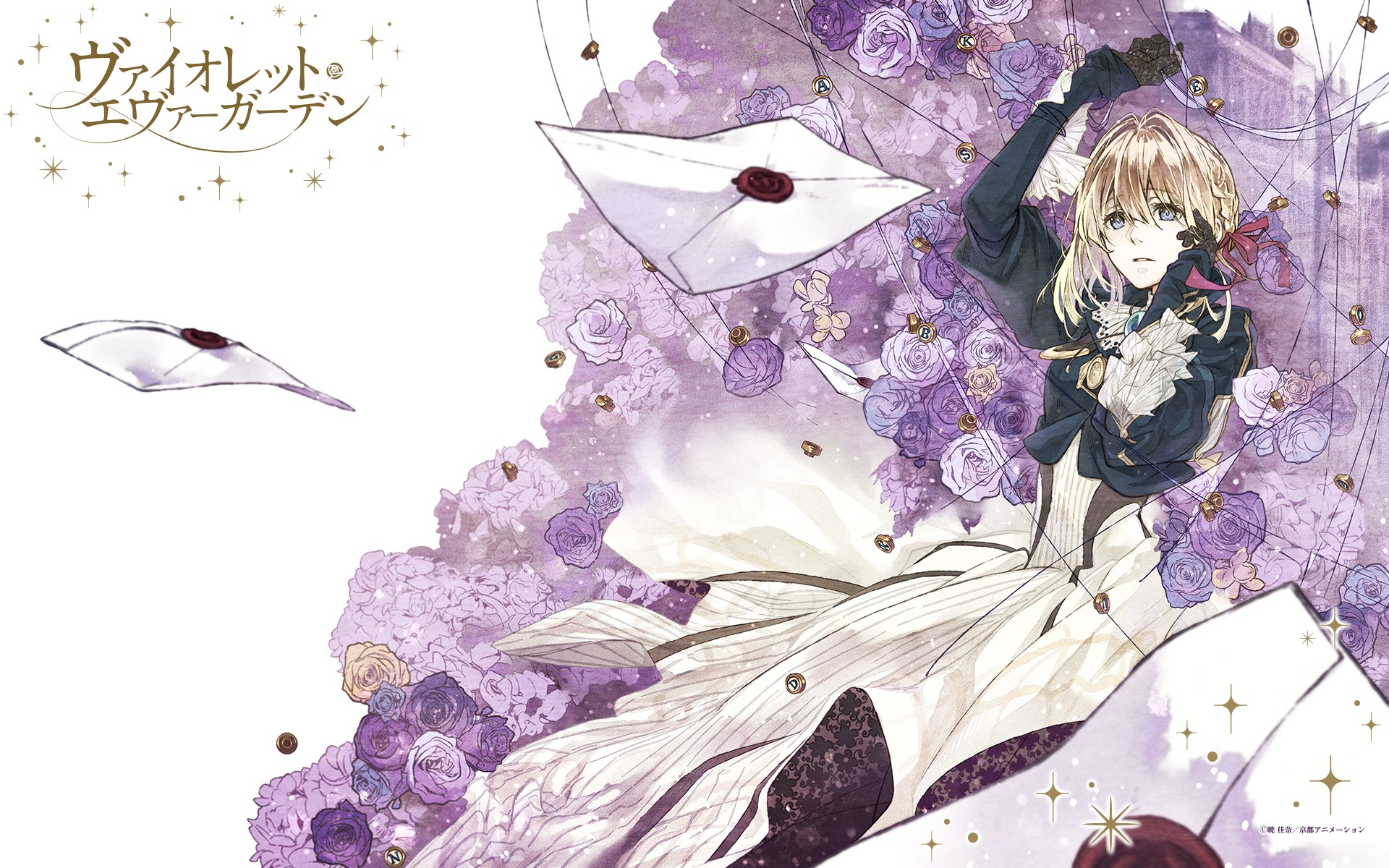 Violet Evergarden with letters and roses HD Wallpaper