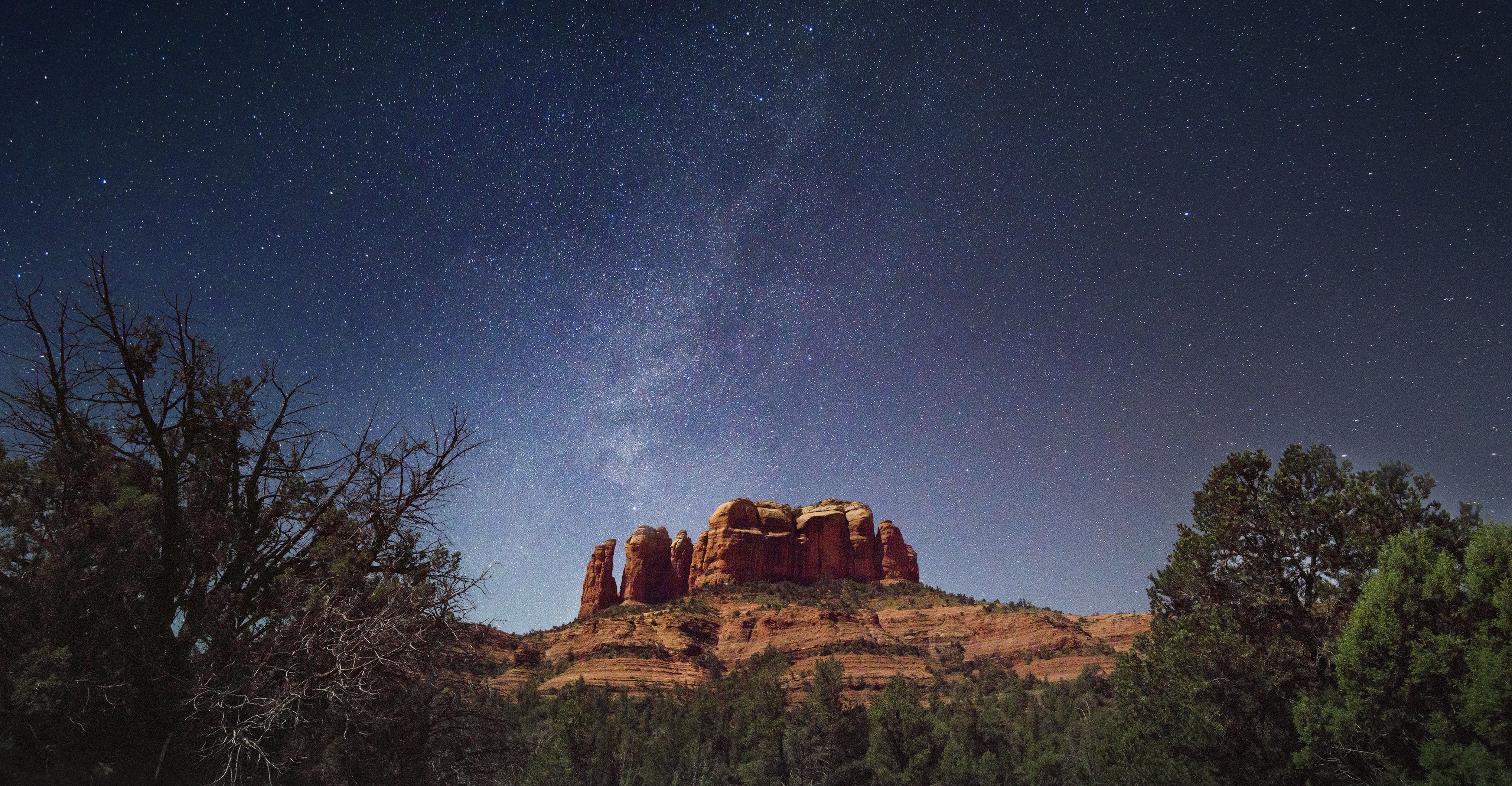 Cathedral Rock at Night with Milky Way HD Wallpaper