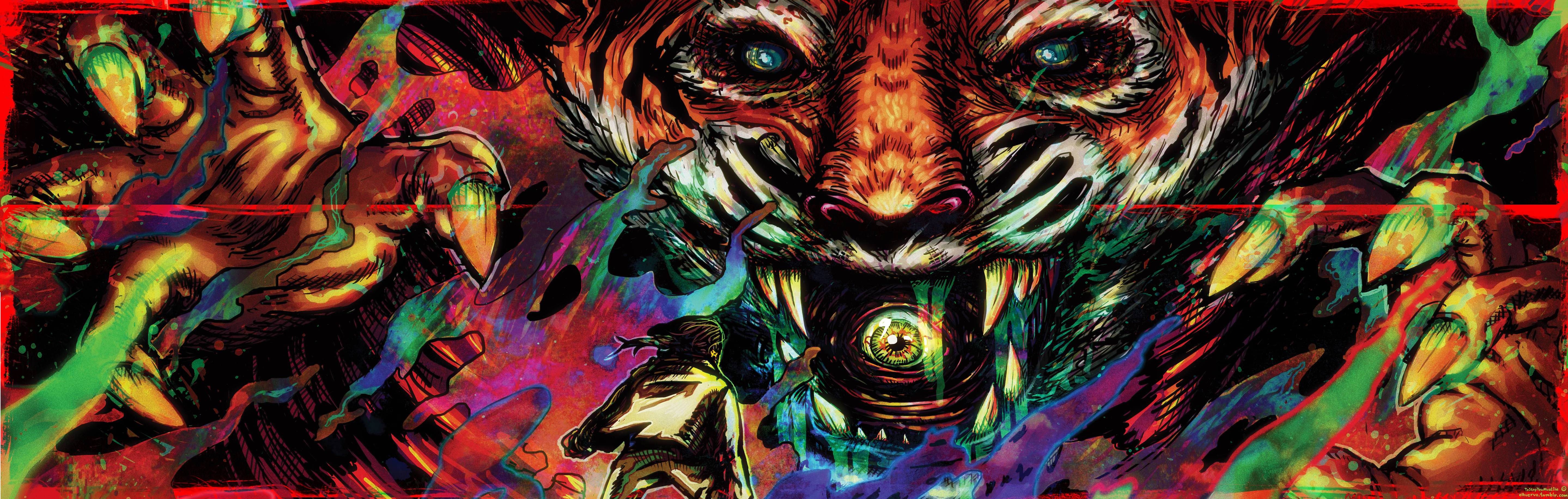 Hotline Miami 2: Wrong Number Tiger and Person HD Wallpaper