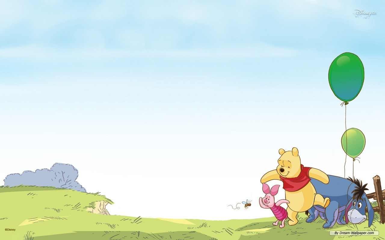 Winnie the Pooh and friends with balloons HD Wallpaper