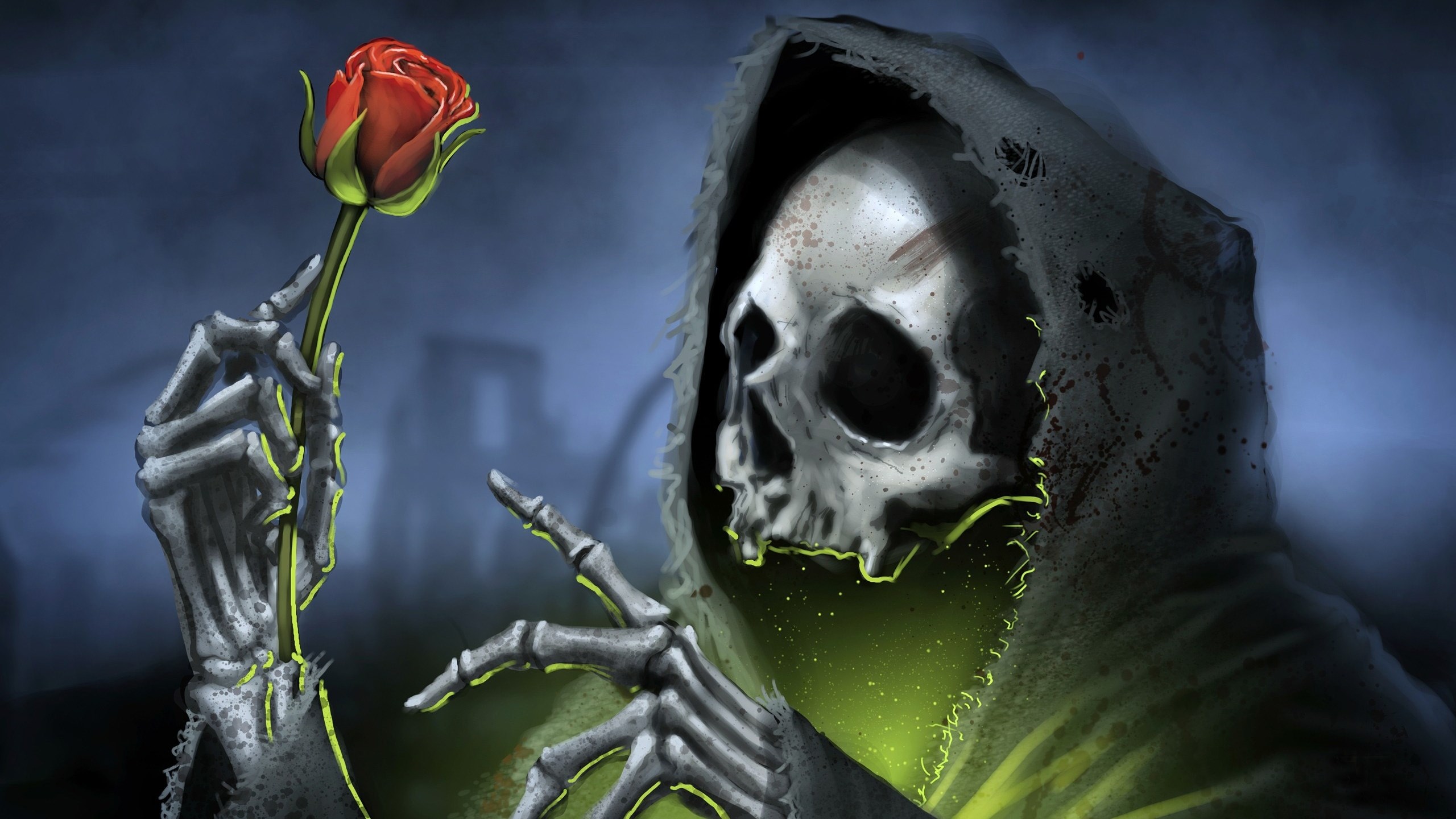Grim Reaper holding a red rose HD Wallpaper