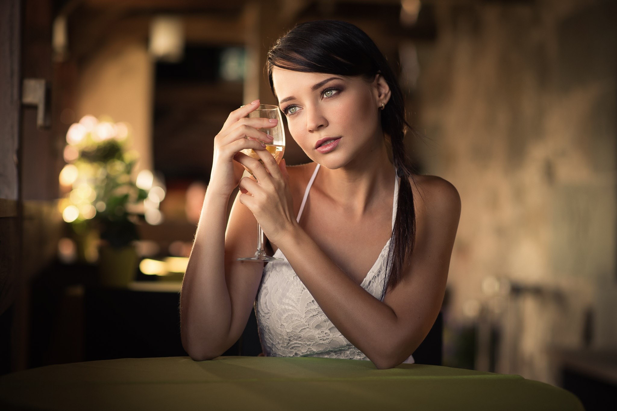 Portrait of Angelina Petrova Holding a Glass HD Wallpaper
