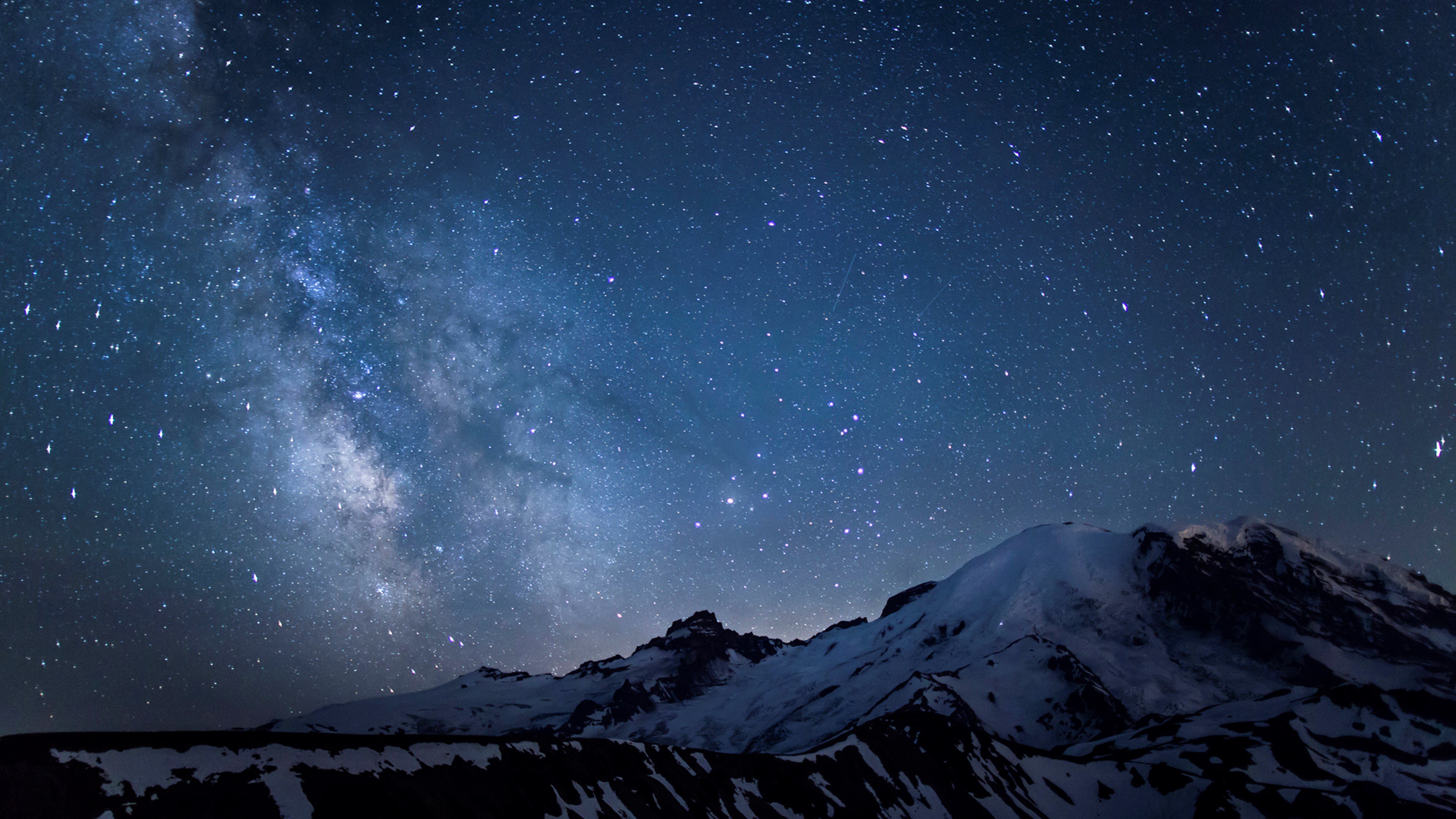 Milky Way over snow-capped mountains HD Wallpaper
