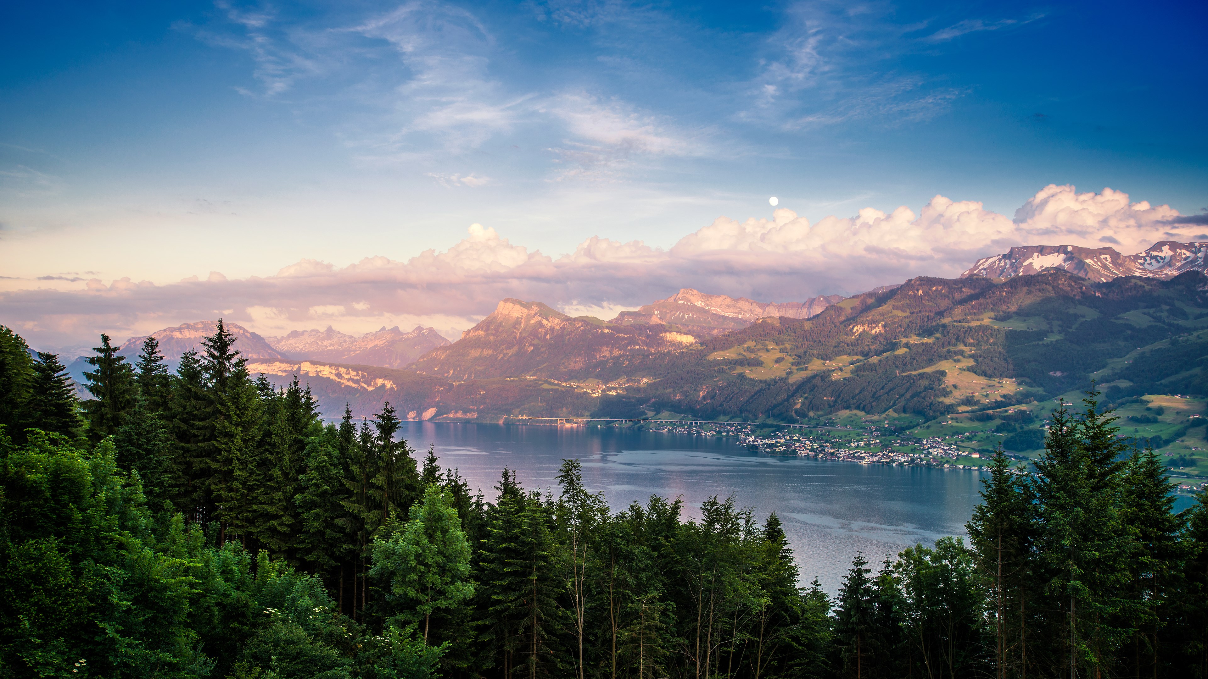 4K Mountains lake and forest landscape HD Wallpaper