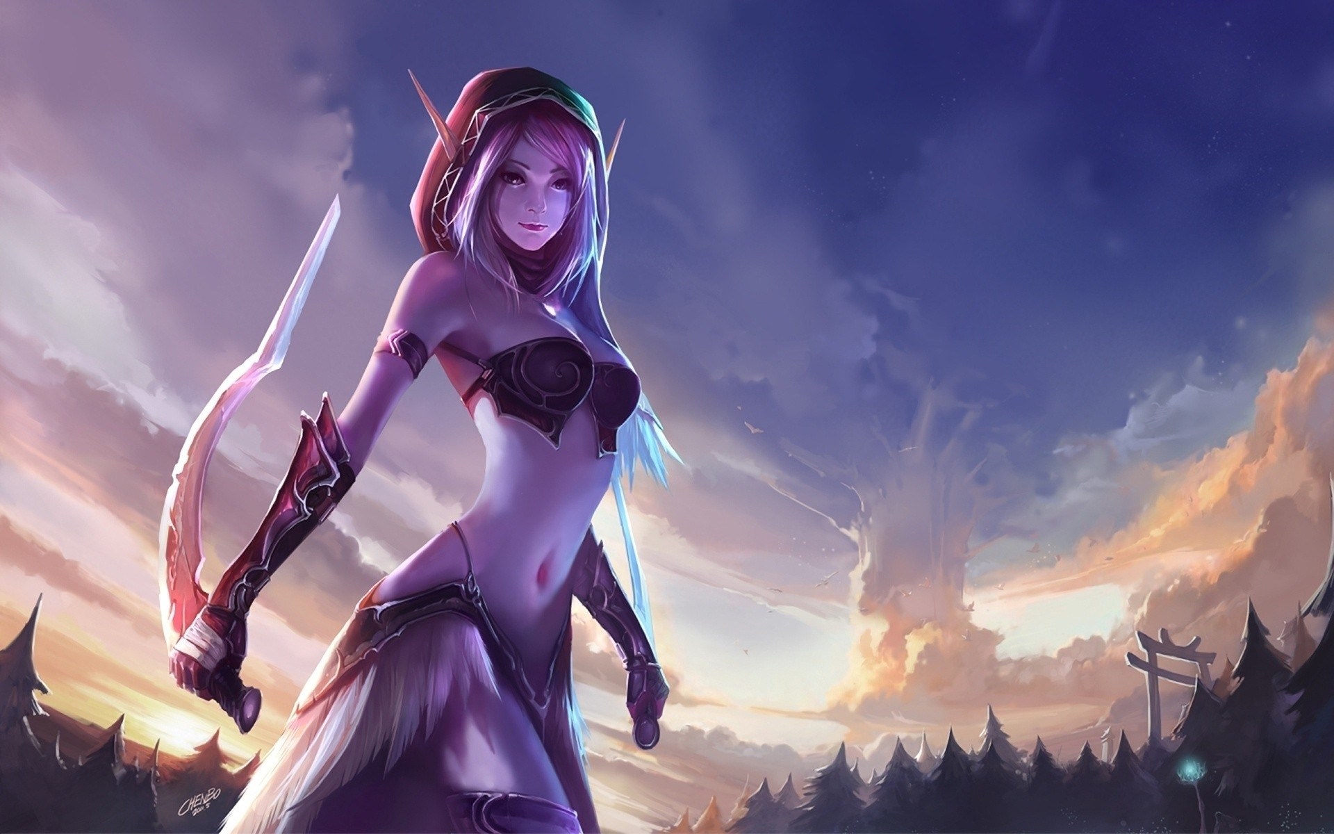 World of Warcraft Night Elf Rogue at Dusk HD Wallpaper
