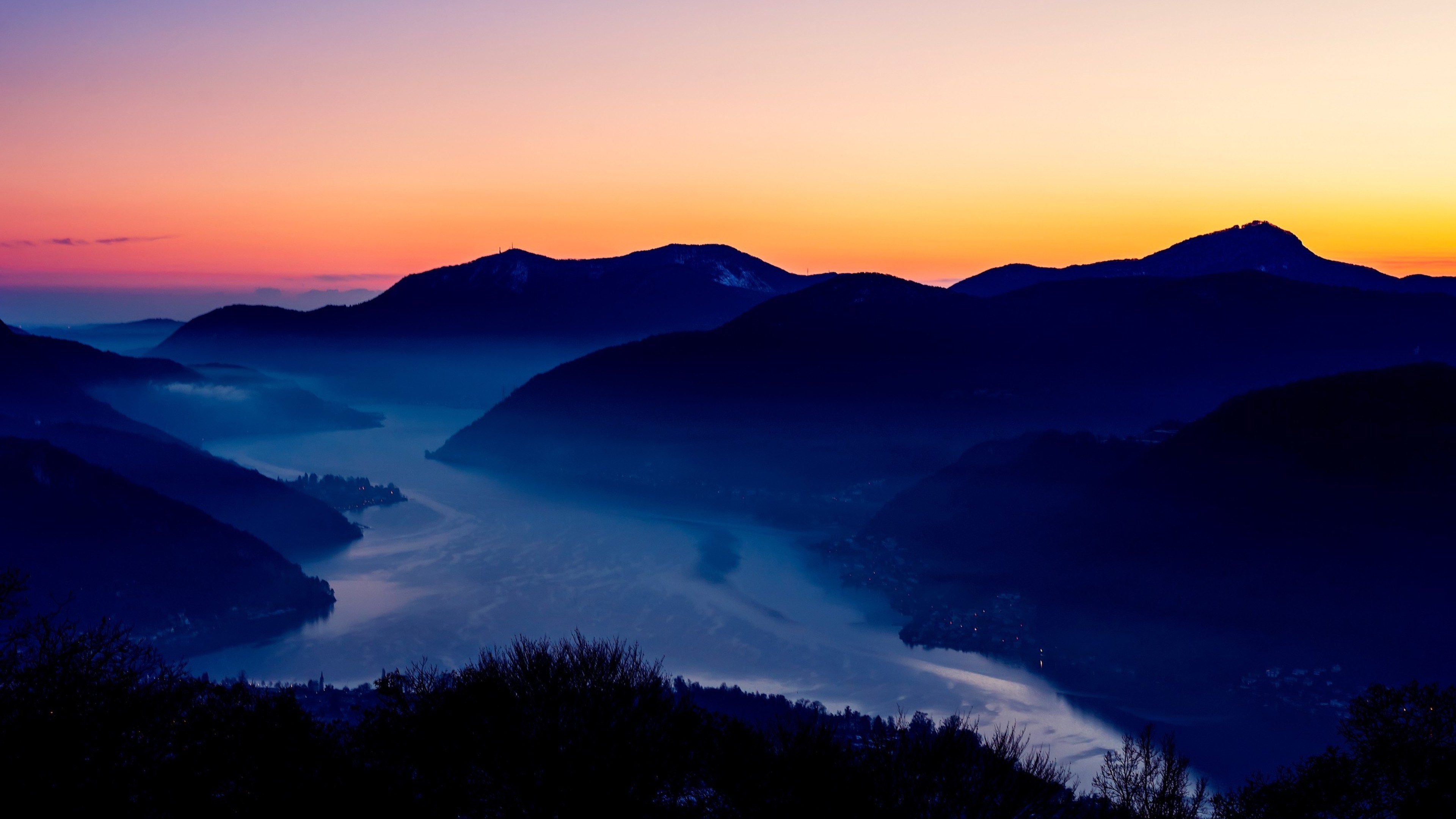 Mountain lake at sunset with colorful sky HD Wallpaper