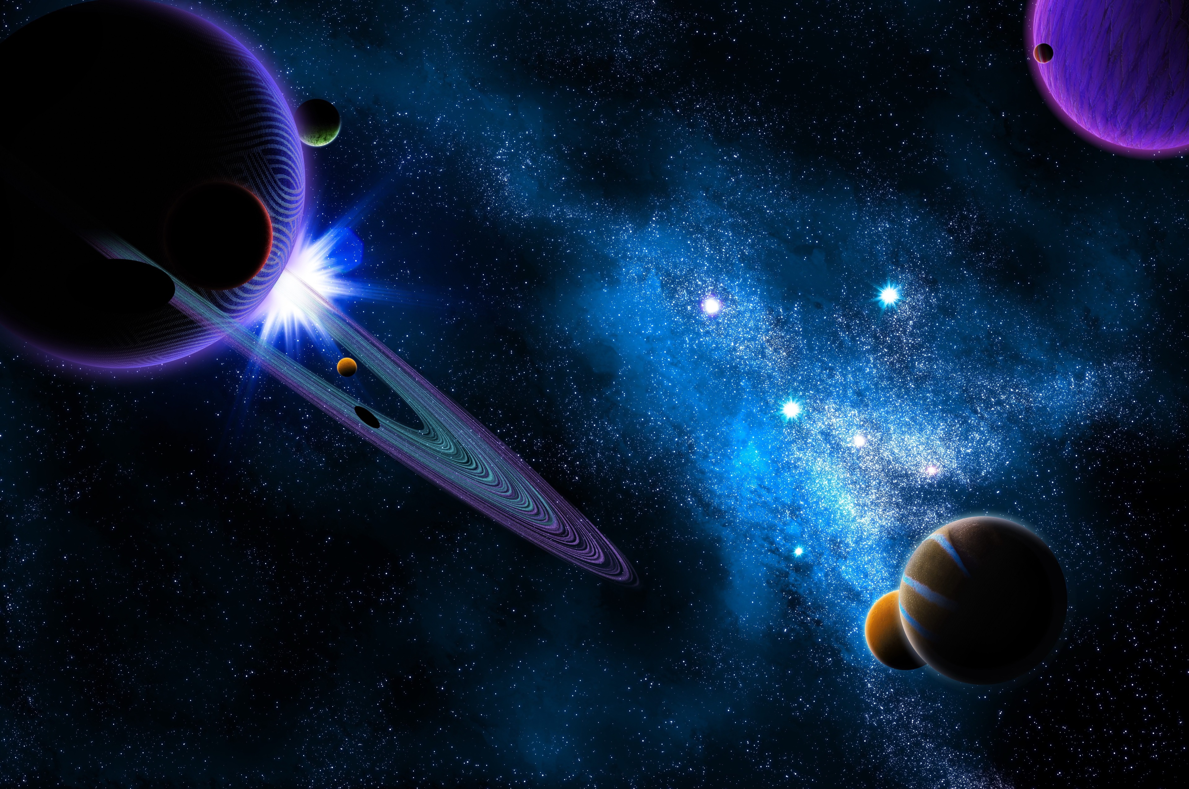 Saturn and planets in space 4K HD Wallpaper