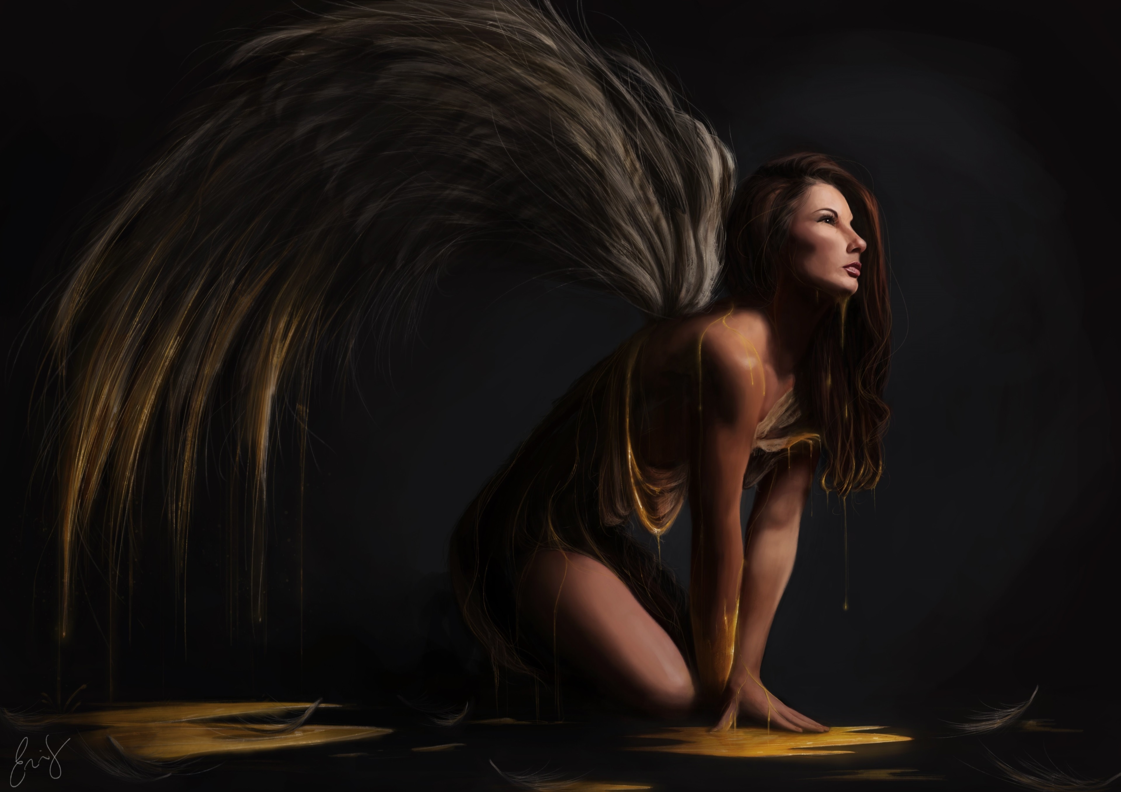 Fantasy woman with golden wings and honey HD Wallpaper