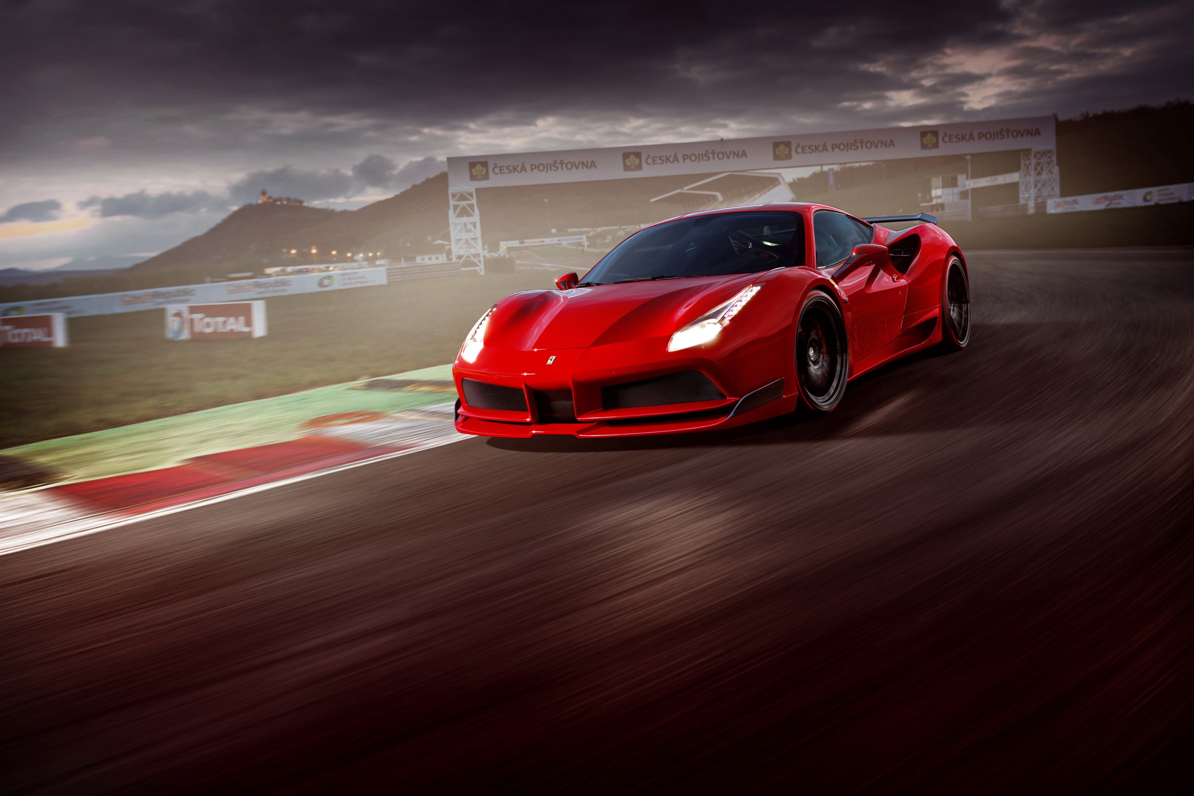Red Ferrari 488 on a Race Track 4K HD Wallpaper