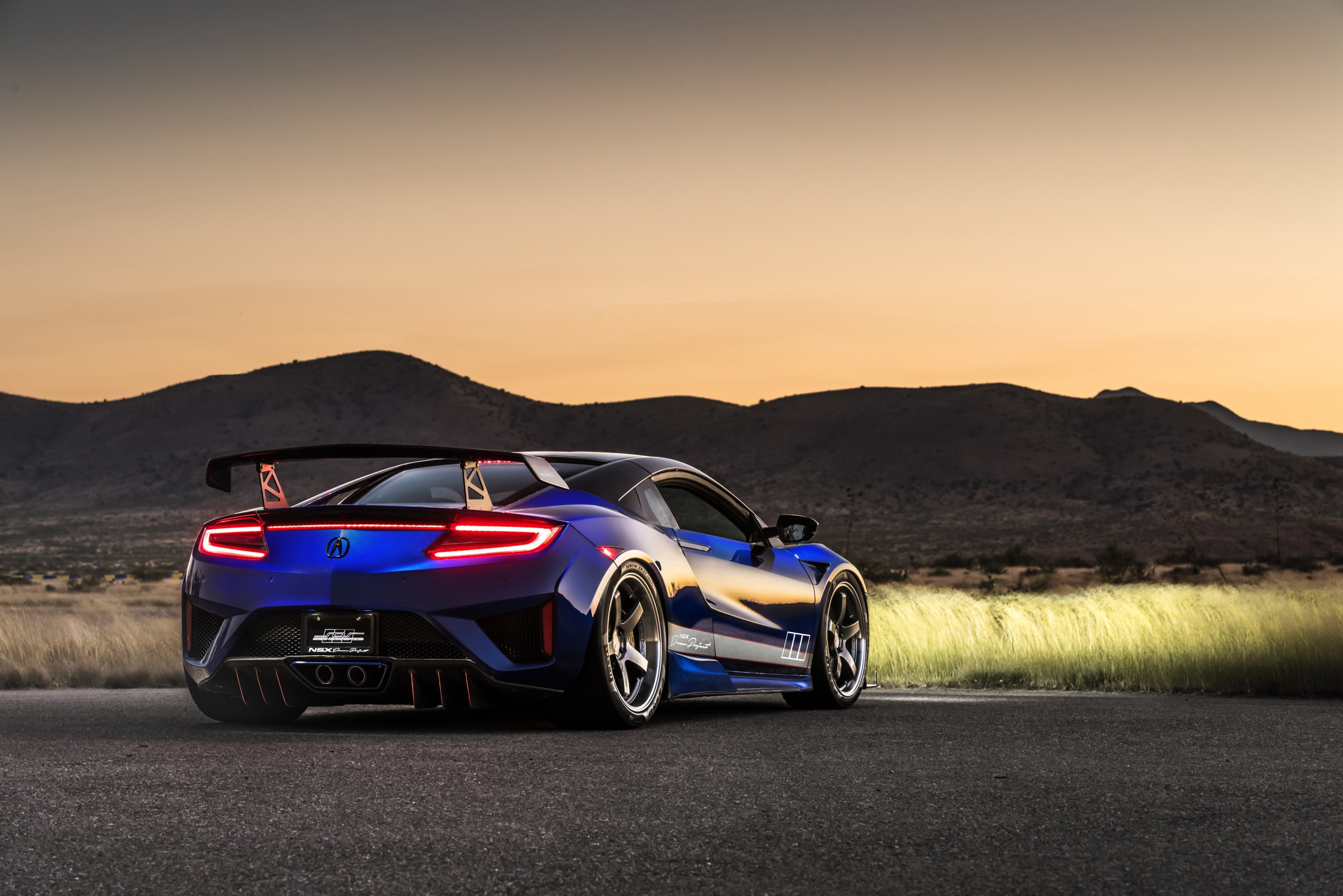 Blue Acura NSX with large rear spoiler HD Wallpaper