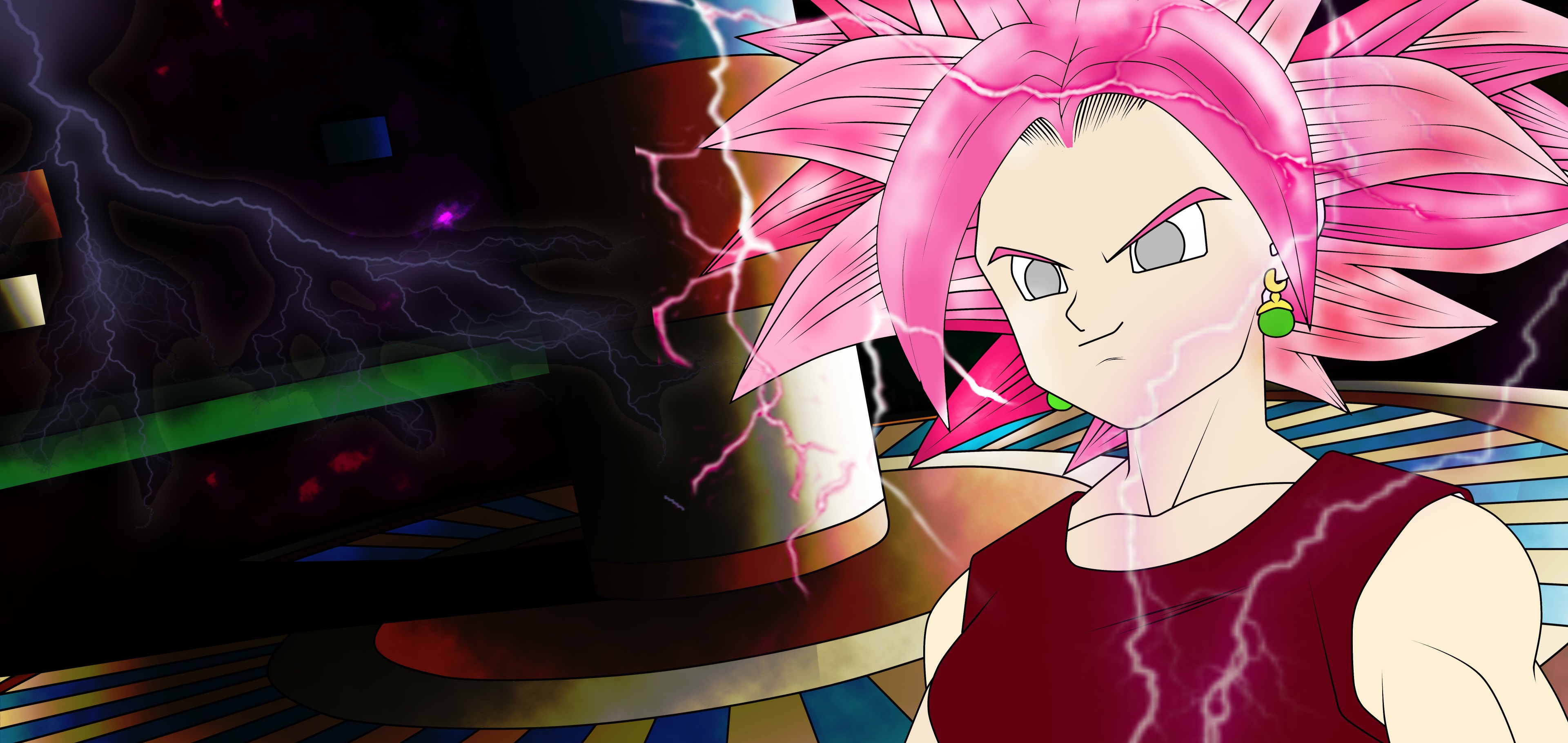 Anime character with pink hair and lightning HD Wallpaper