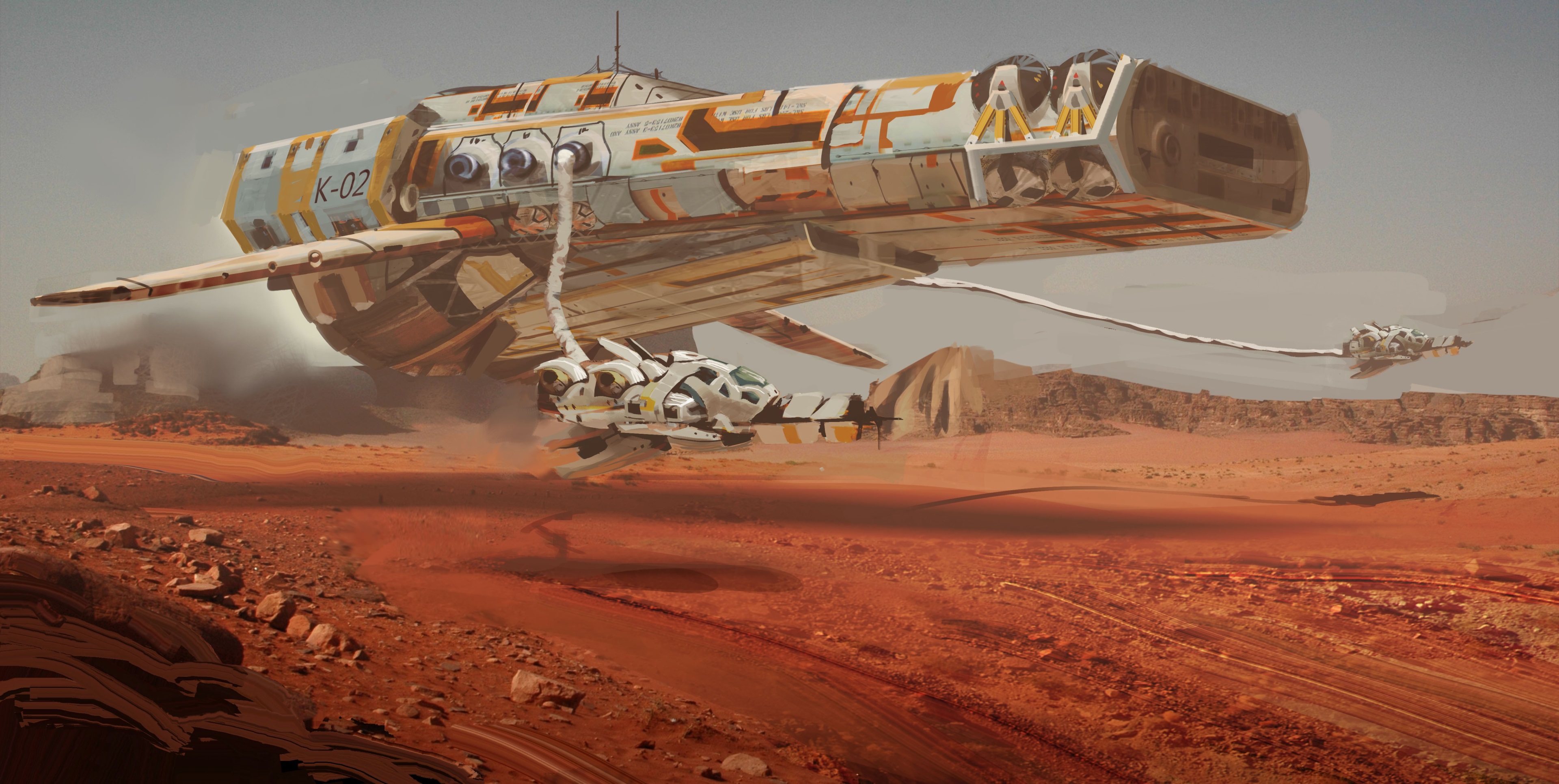 Spaceship in a desert landscape HD Wallpaper