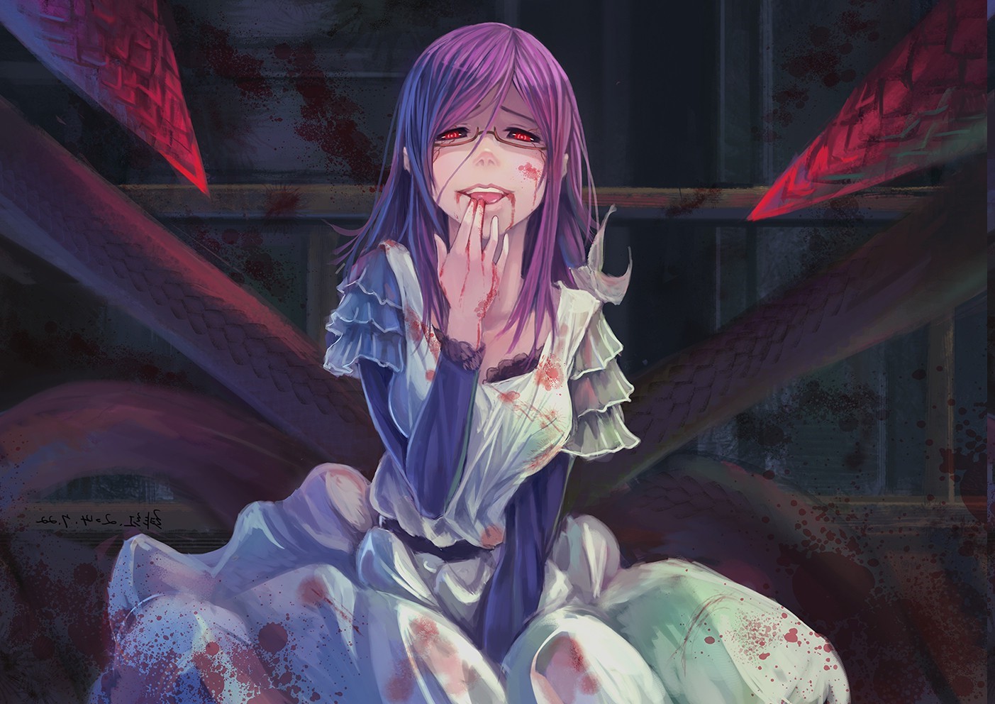 Kamishiro Rize from Tokyo Ghoul covered in blood HD Wallpaper