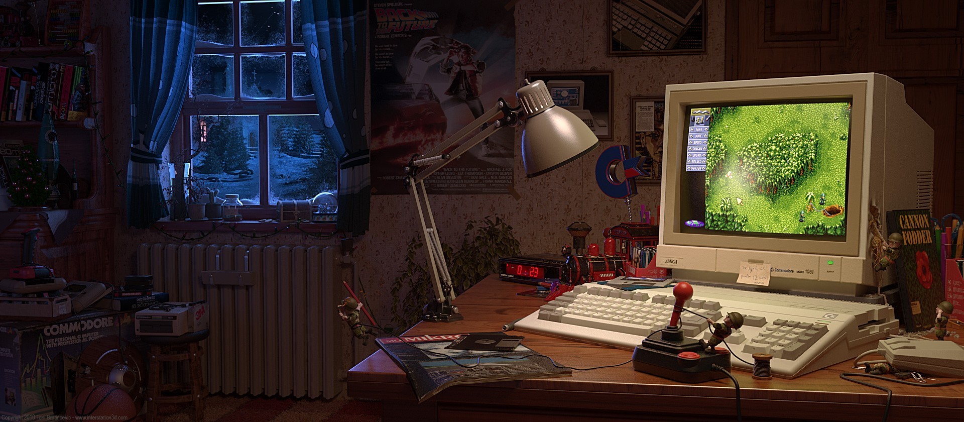 Retro computer setup with Amiga and Back to the Future poster HD Wallpaper