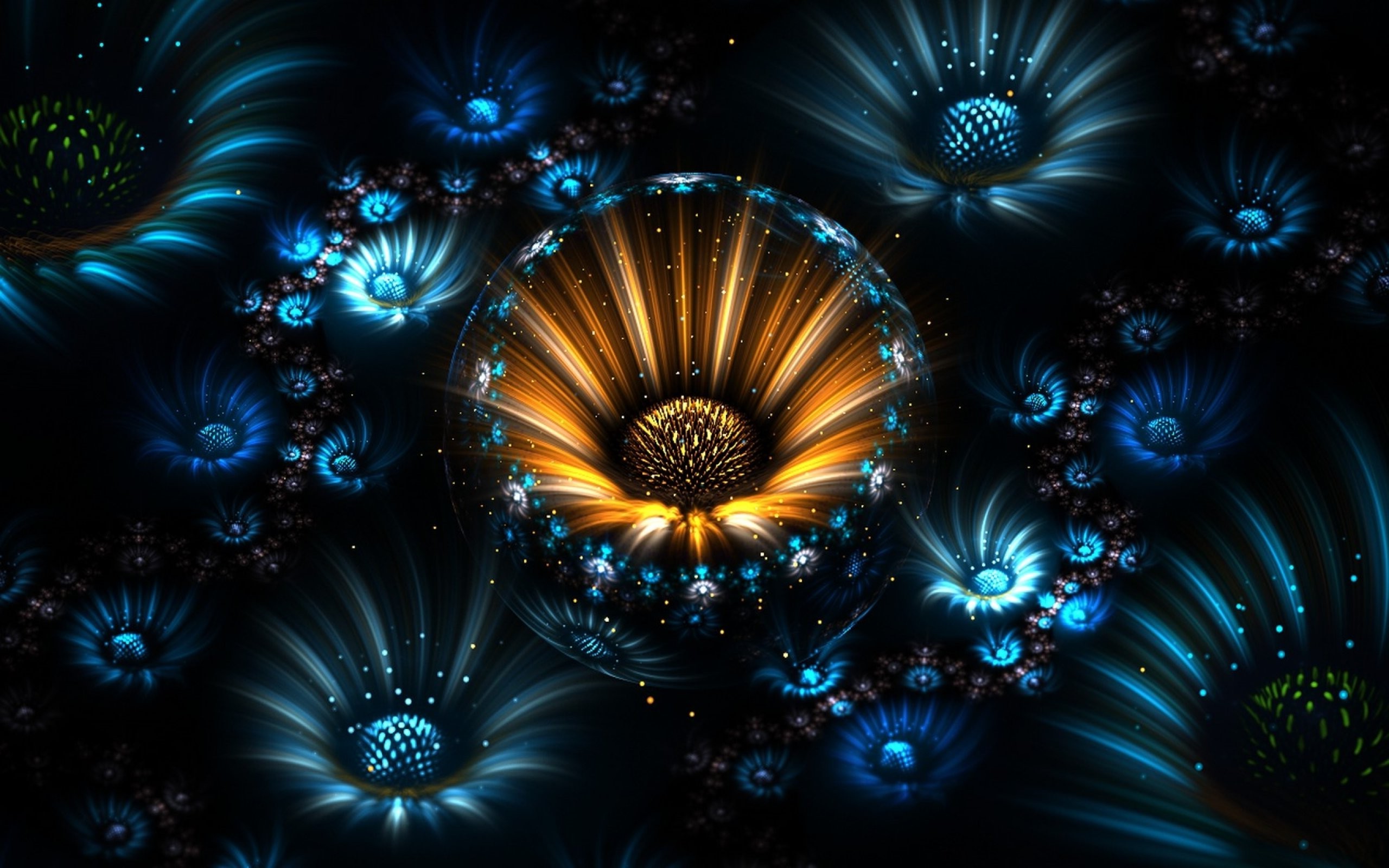 Abstract fractal flowers with blue and orange colors HD Wallpaper
