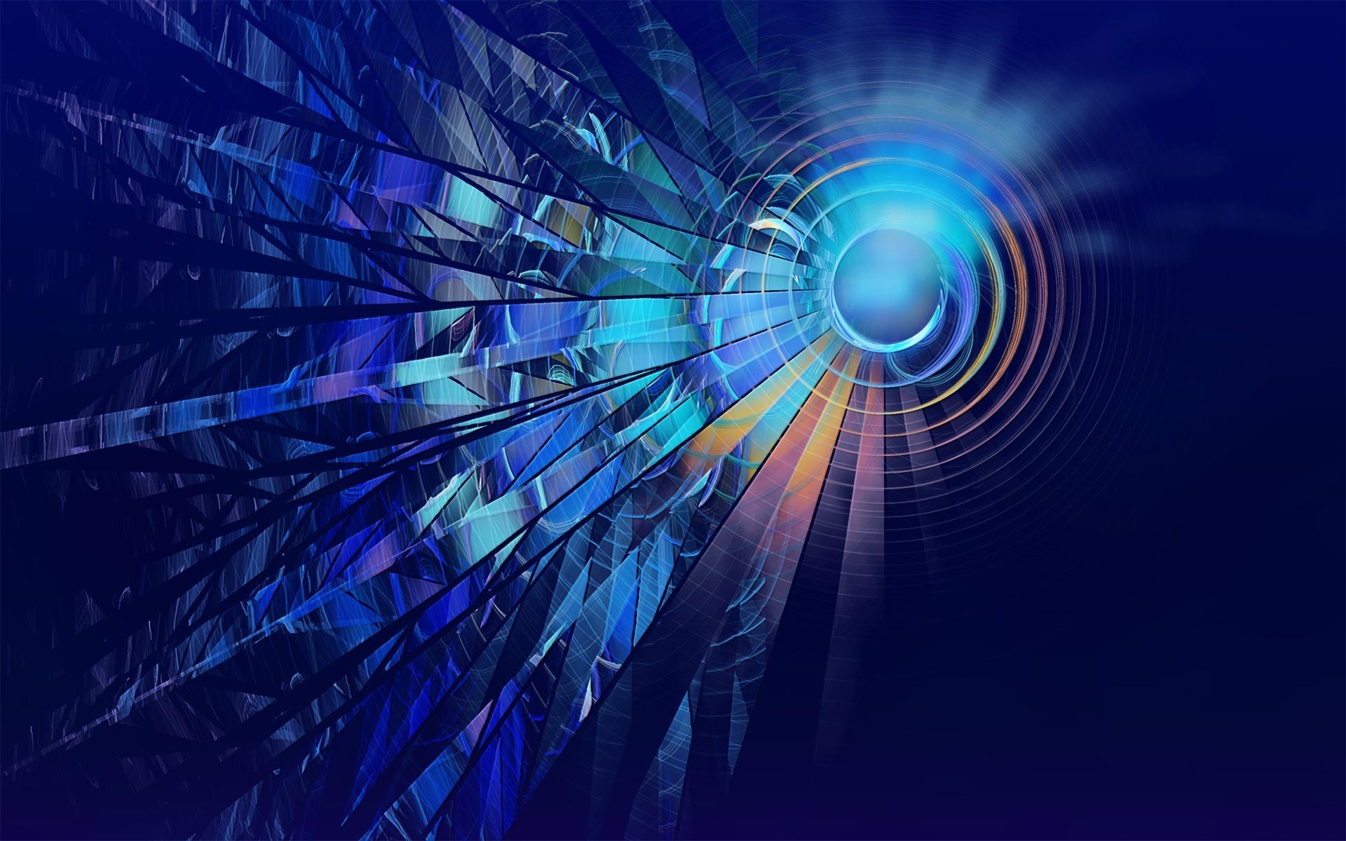 Glowing Blue Abstract Digital Art with Circular Lines HD Wallpaper