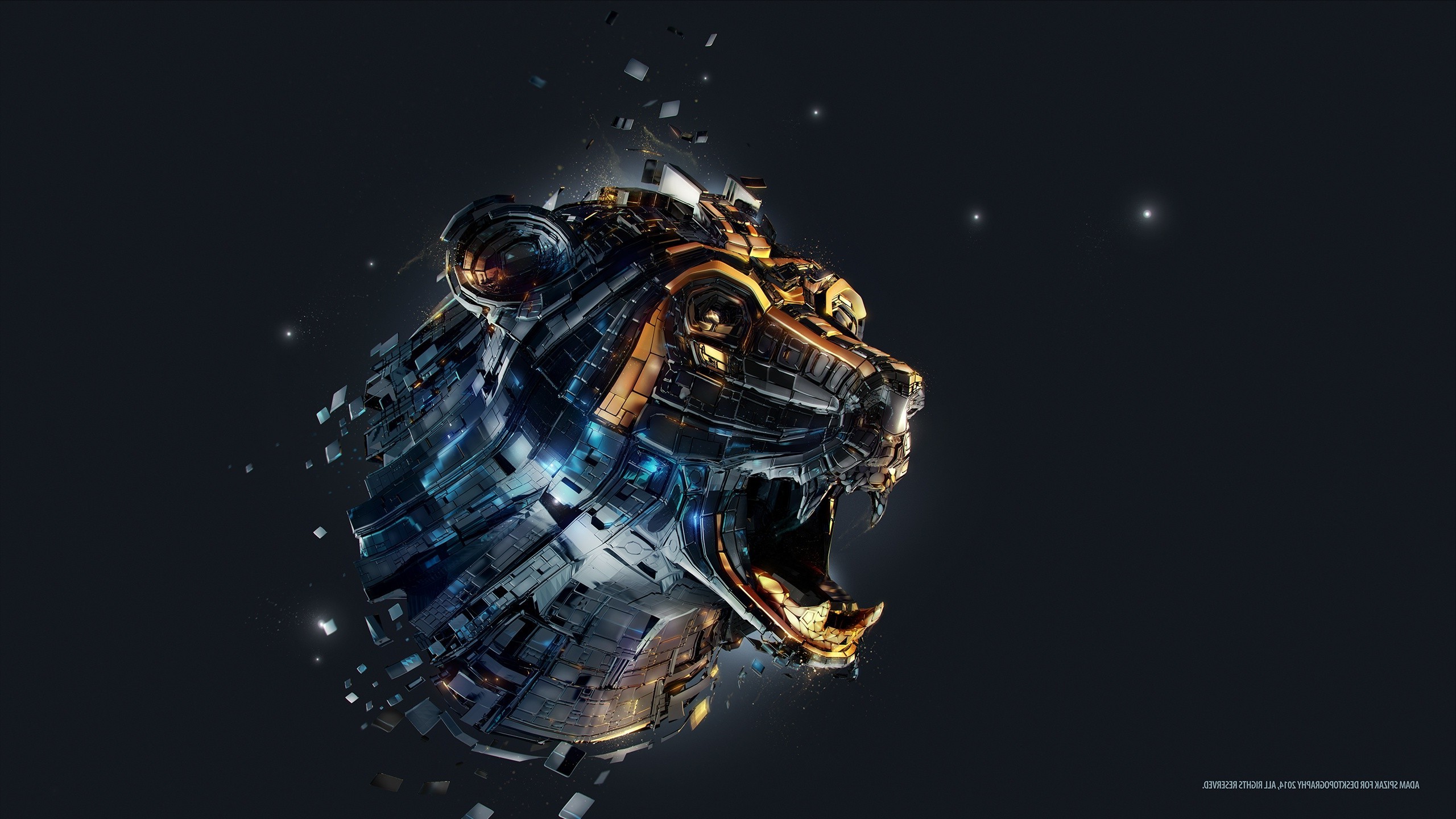 Digital art of a mechanical lion head by Adam Spizak HD Wallpaper