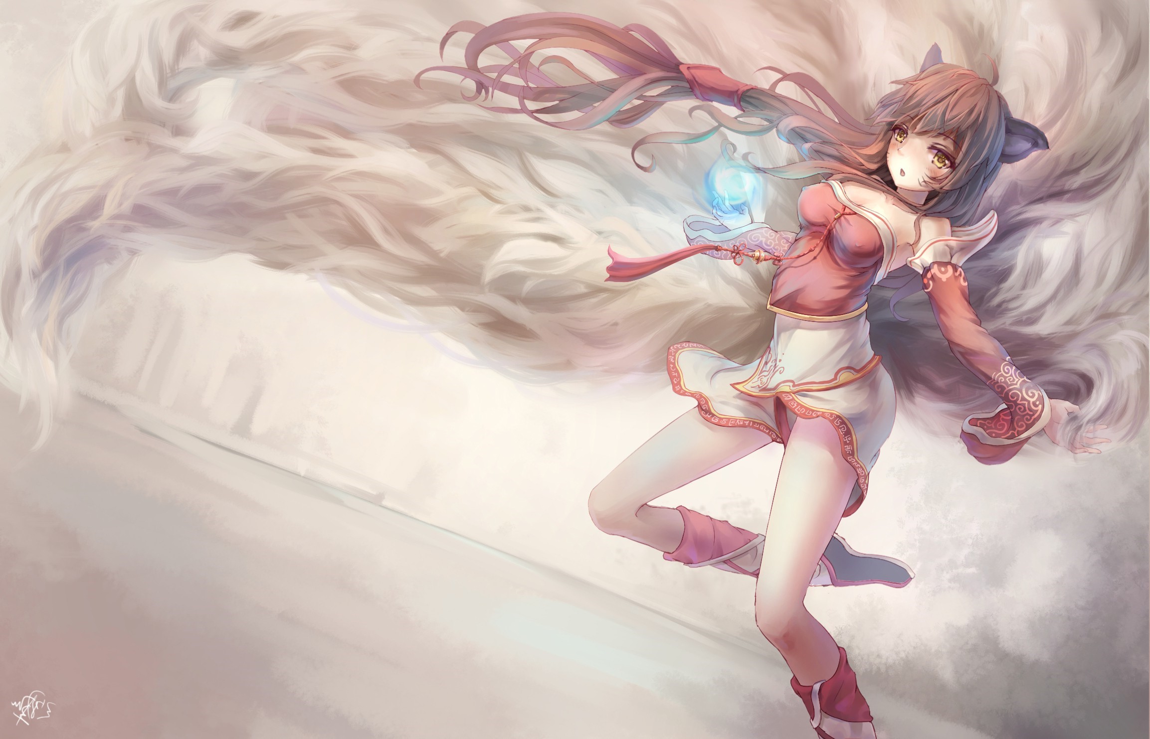 Ahri from League of Legends with fox ears HD Wallpaper