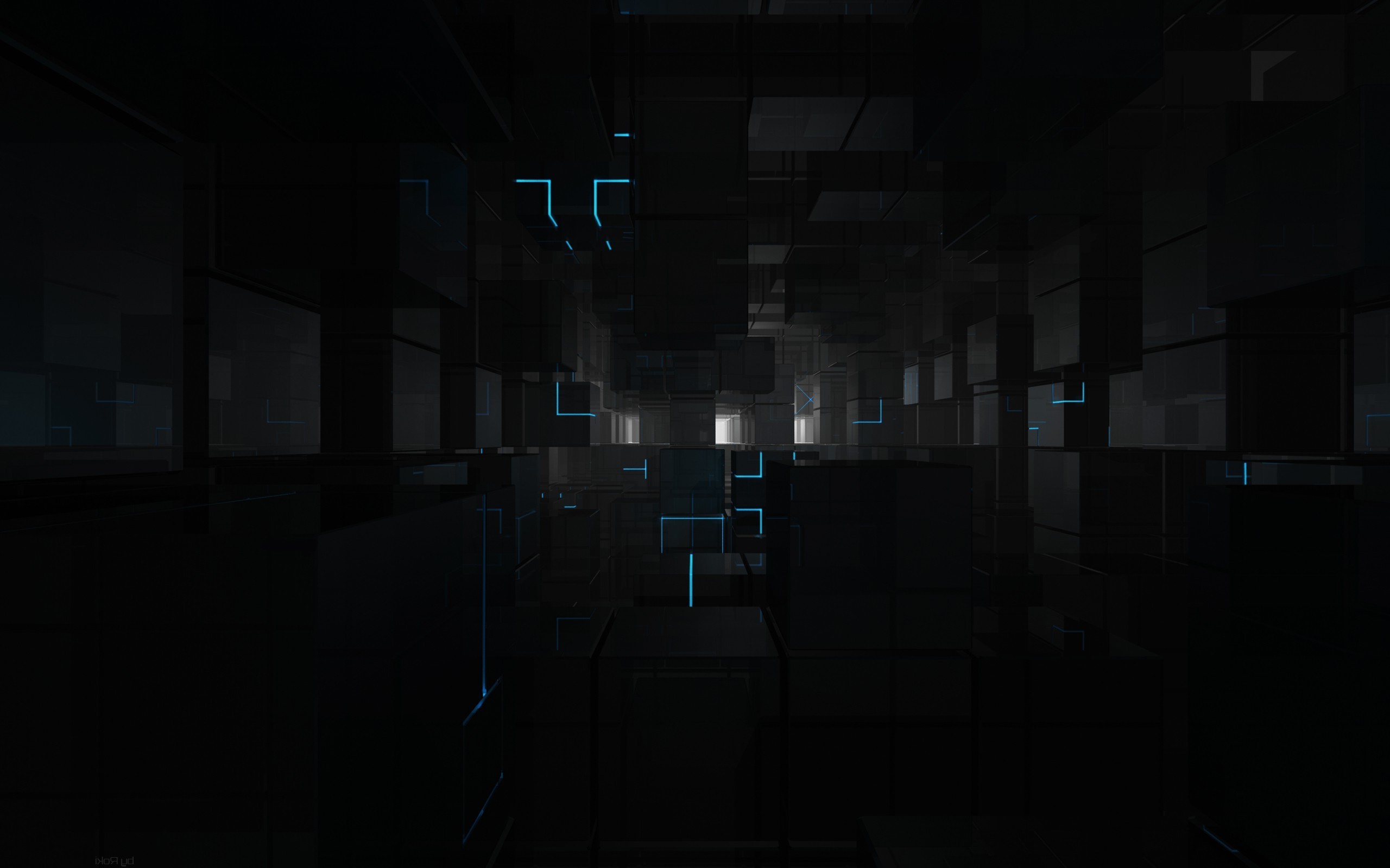 Abstract 3D cubes with blue light HD Wallpaper