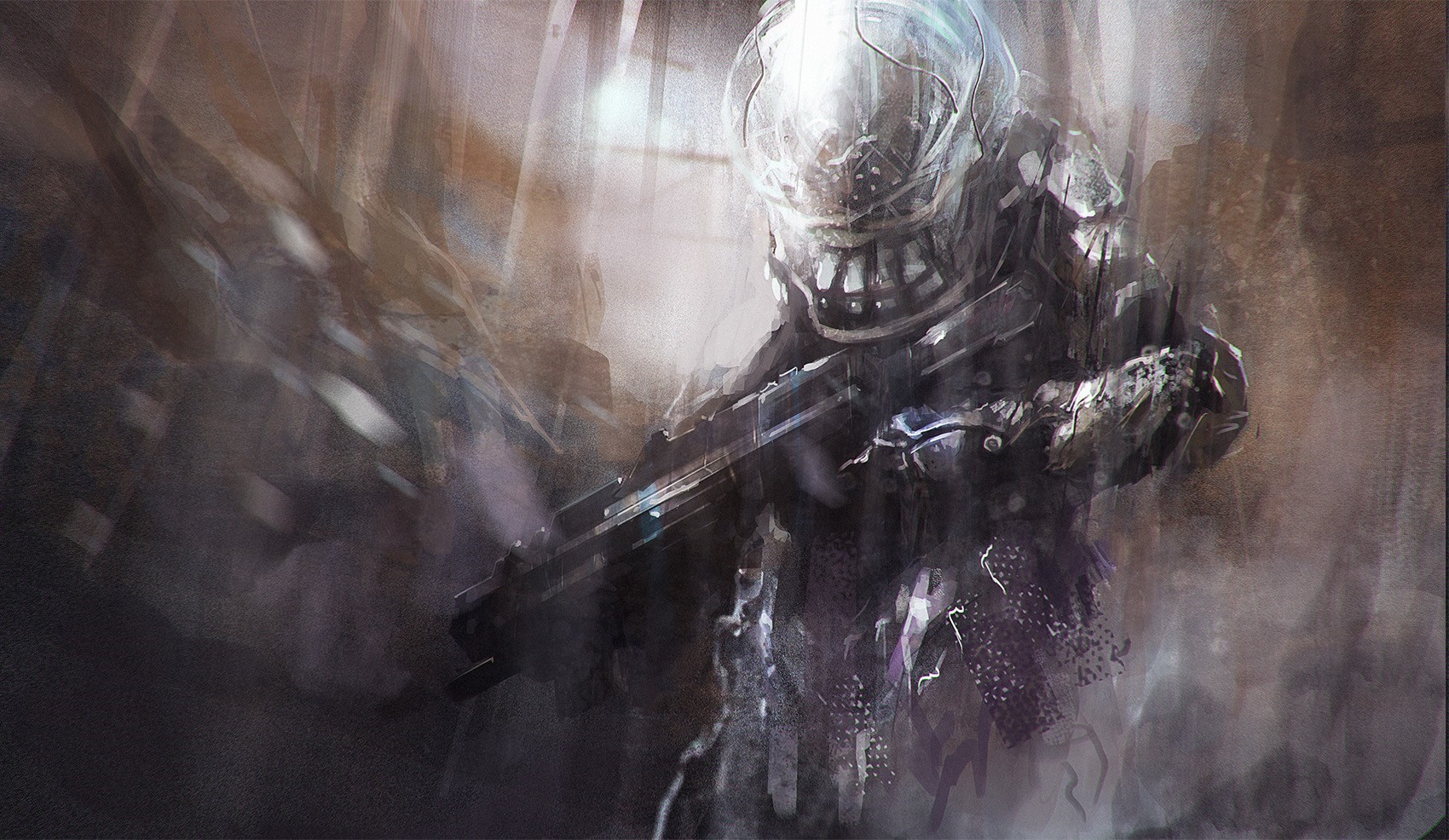 Concept art of a soldier in a futuristic suit holding a rifle HD Wallpaper