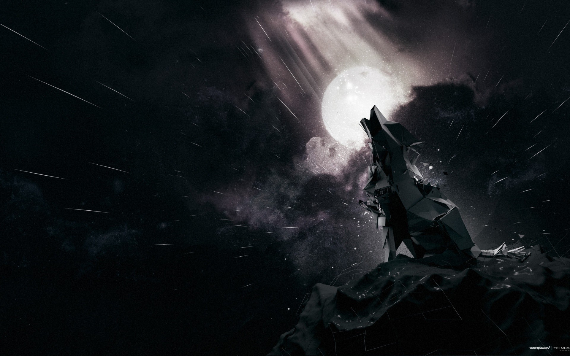 Digital art of a wolf howling at the moon HD Wallpaper