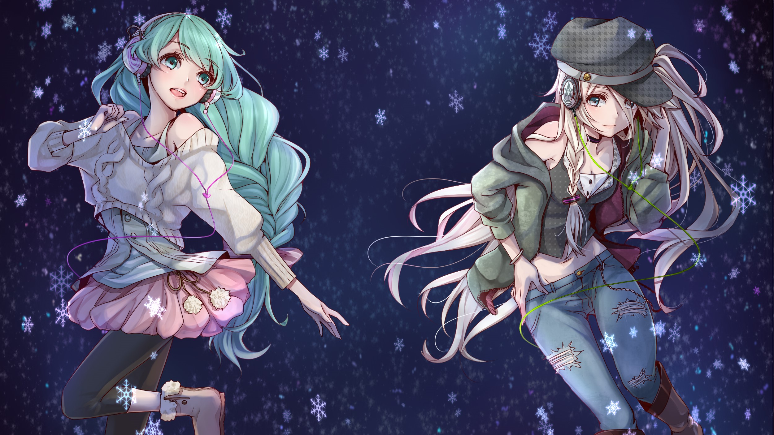 Hatsune Miku and IA from Vocaloid in Snow HD Wallpaper