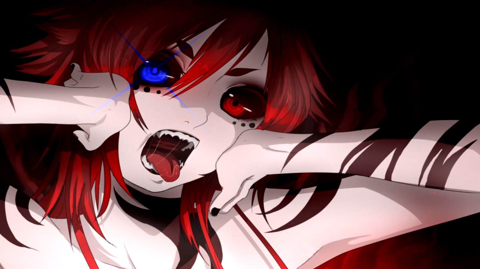 Anime girl with heterochromia and red hair HD Wallpaper