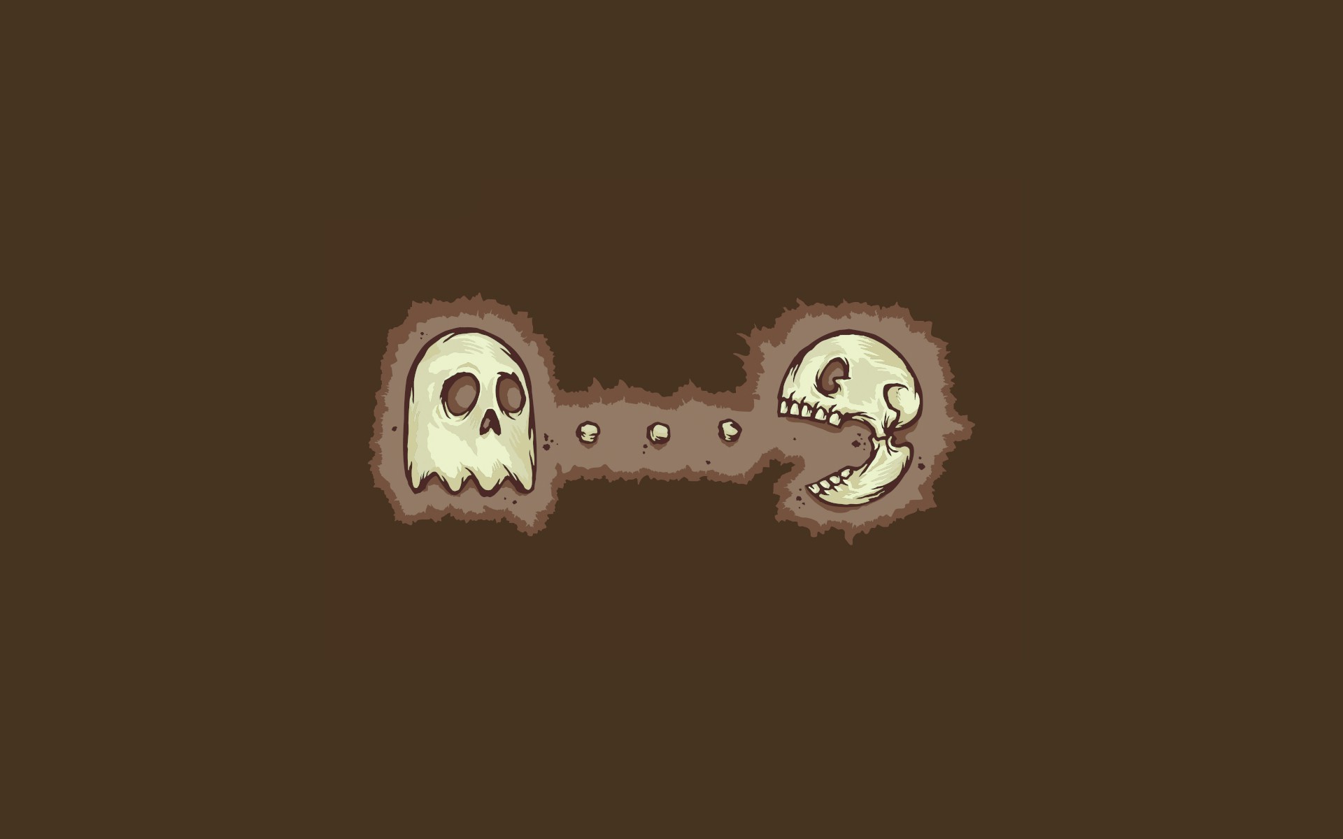 Pac-Man ghost and skull eating dots HD Wallpaper