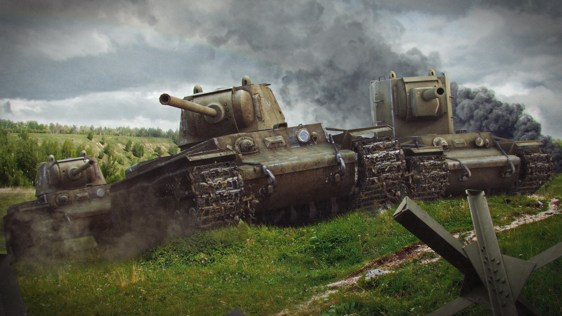 World of Tanks KV-2 and KV-1 tanks in battle HD Wallpaper