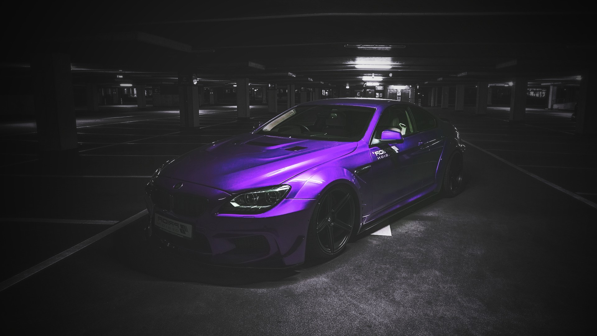 Purple BMW M6 in a parking garage HD Wallpaper