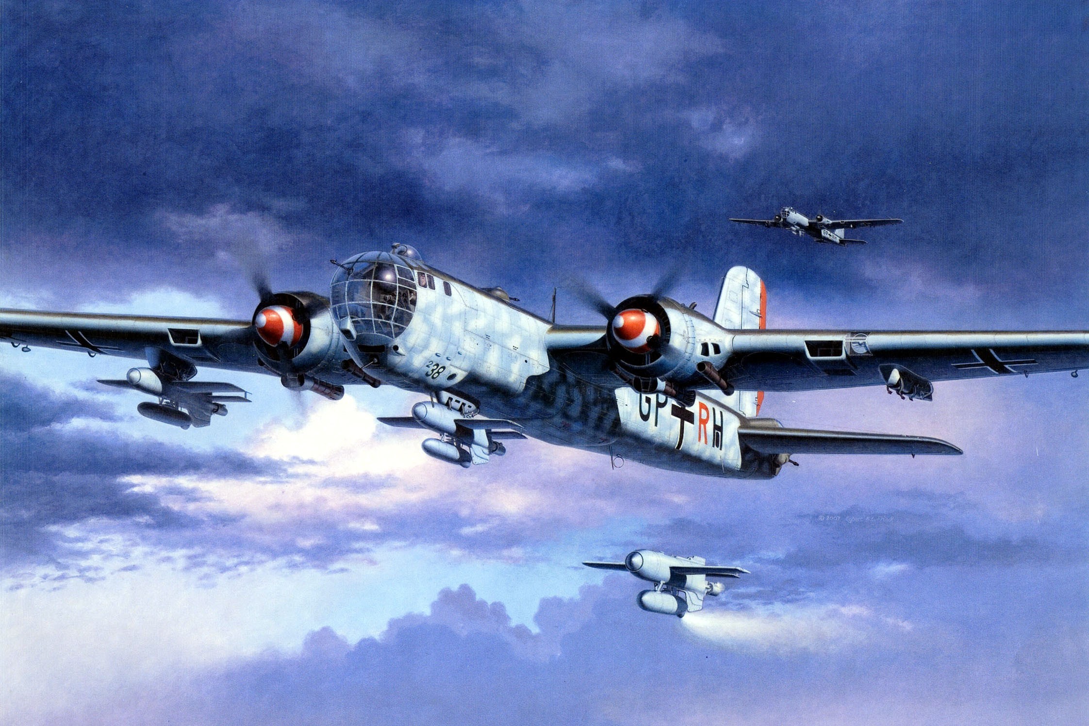 World War II German Bomber Aircraft in Flight HD Wallpaper