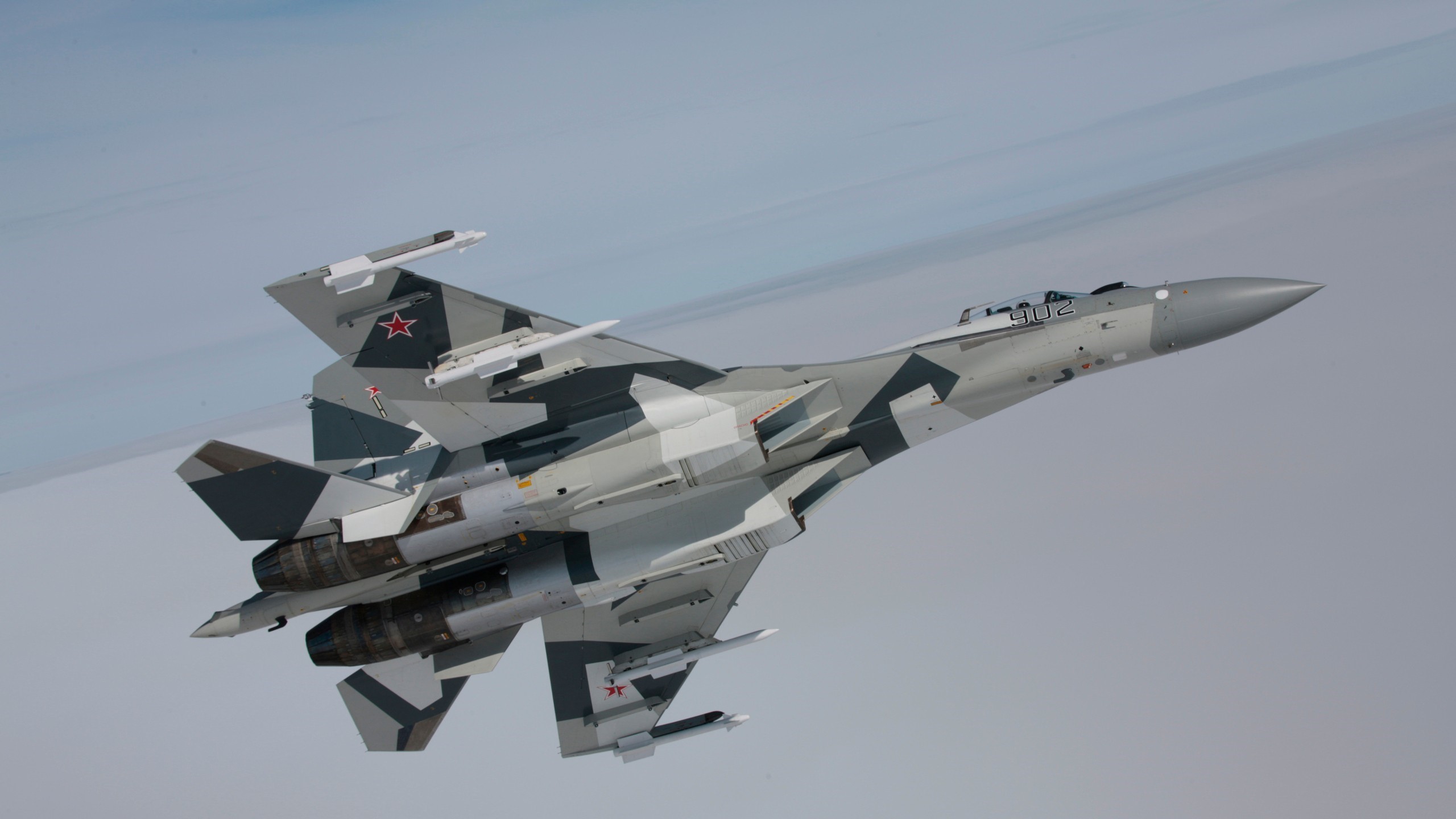 Sukhoi Su-27 Russian Air Force Jet Fighter in Flight HD Wallpaper