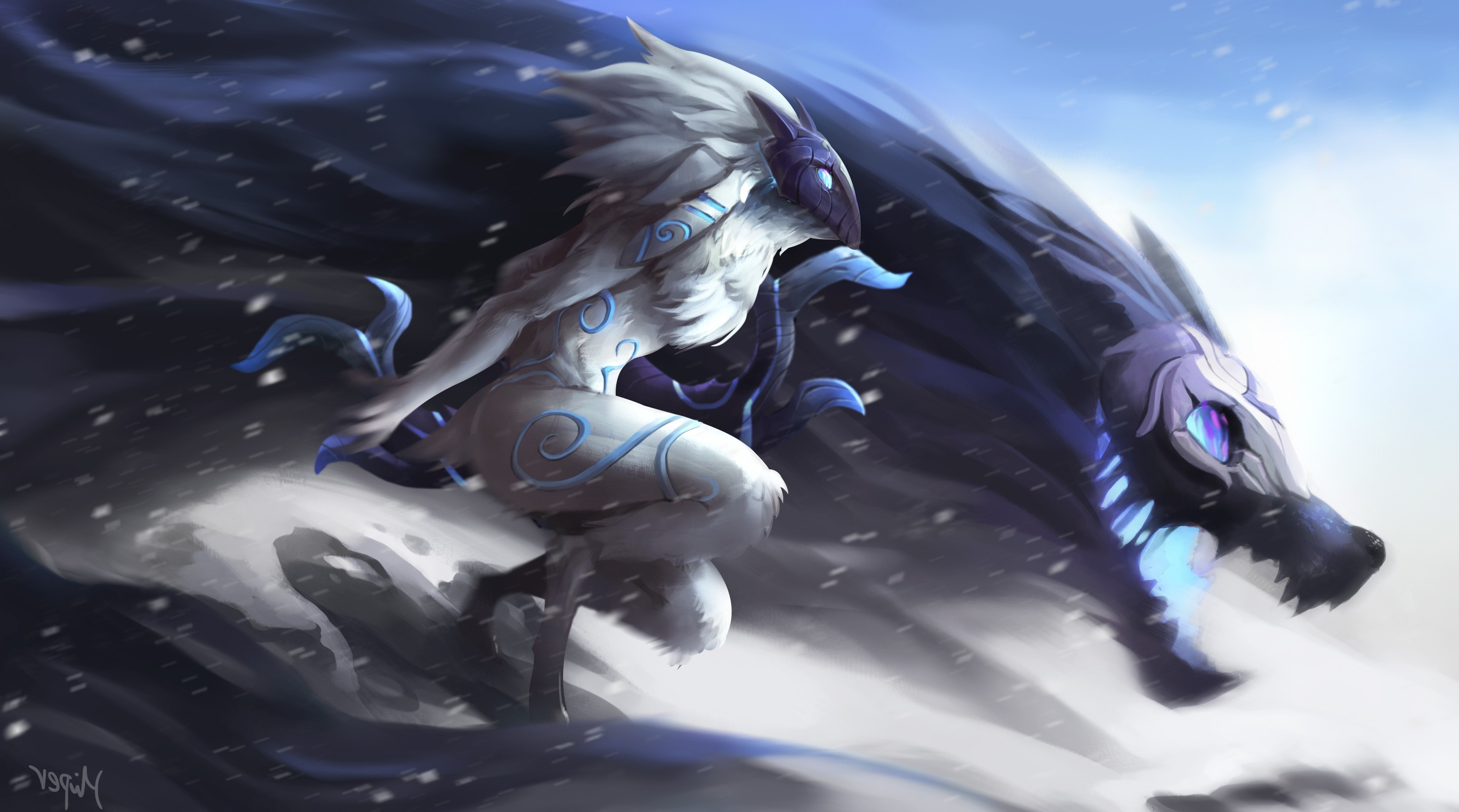 Kindred from League of Legends in a snowy landscape HD Wallpaper