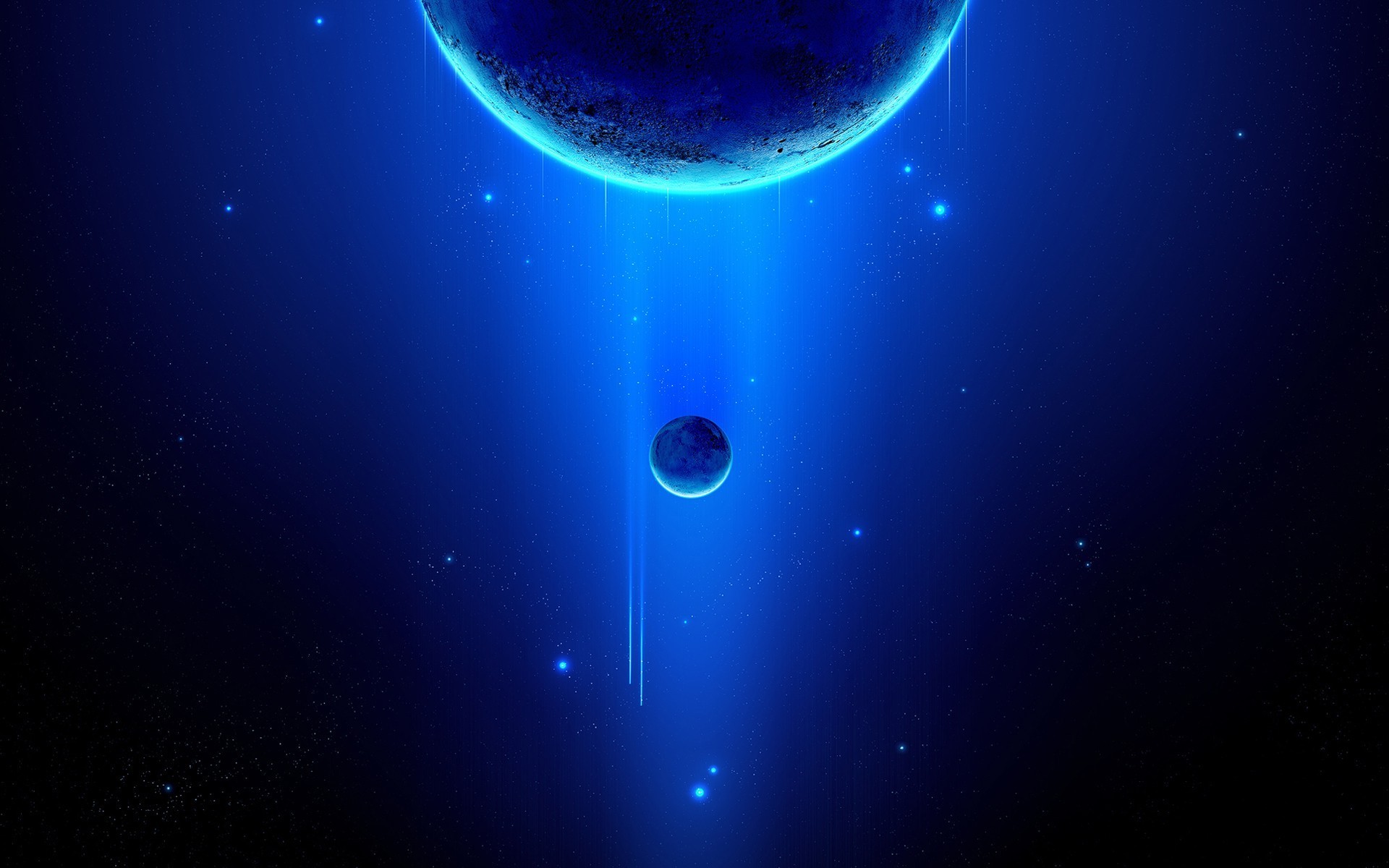Blue planet and moon in deep space with stars HD Wallpaper