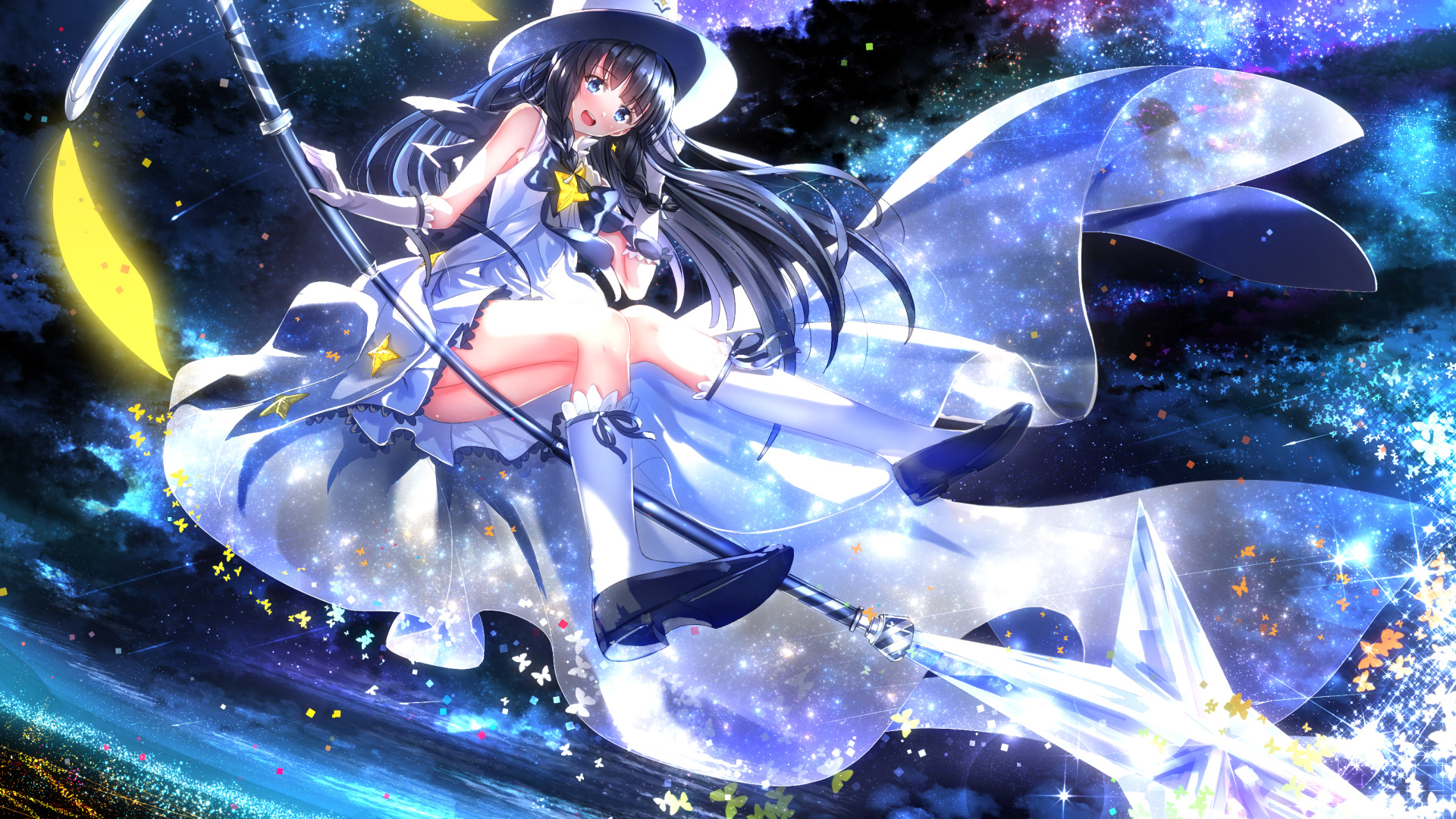 Itsuki from Houkago no Pleiades flying on a broom HD Wallpaper